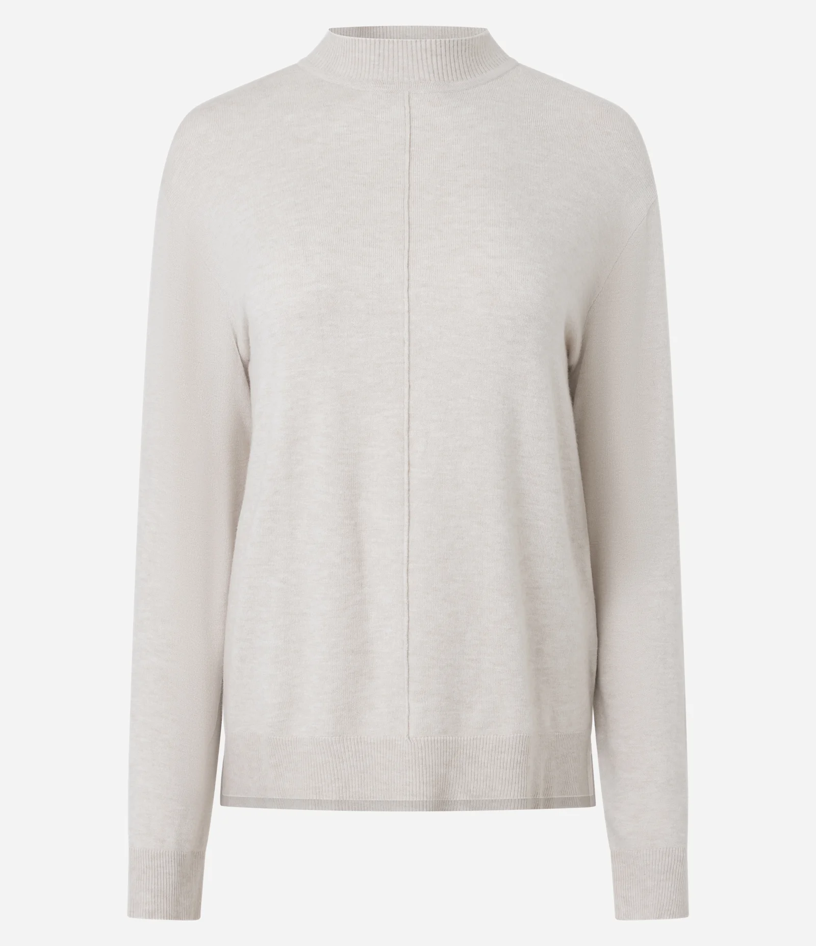 Suéter em Tricô com Gola Alta e Nervura Frontal Bege 1