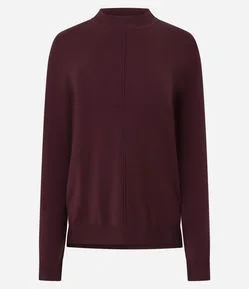 Suéter em Tricô com Gola Alta e Nervura Frontal