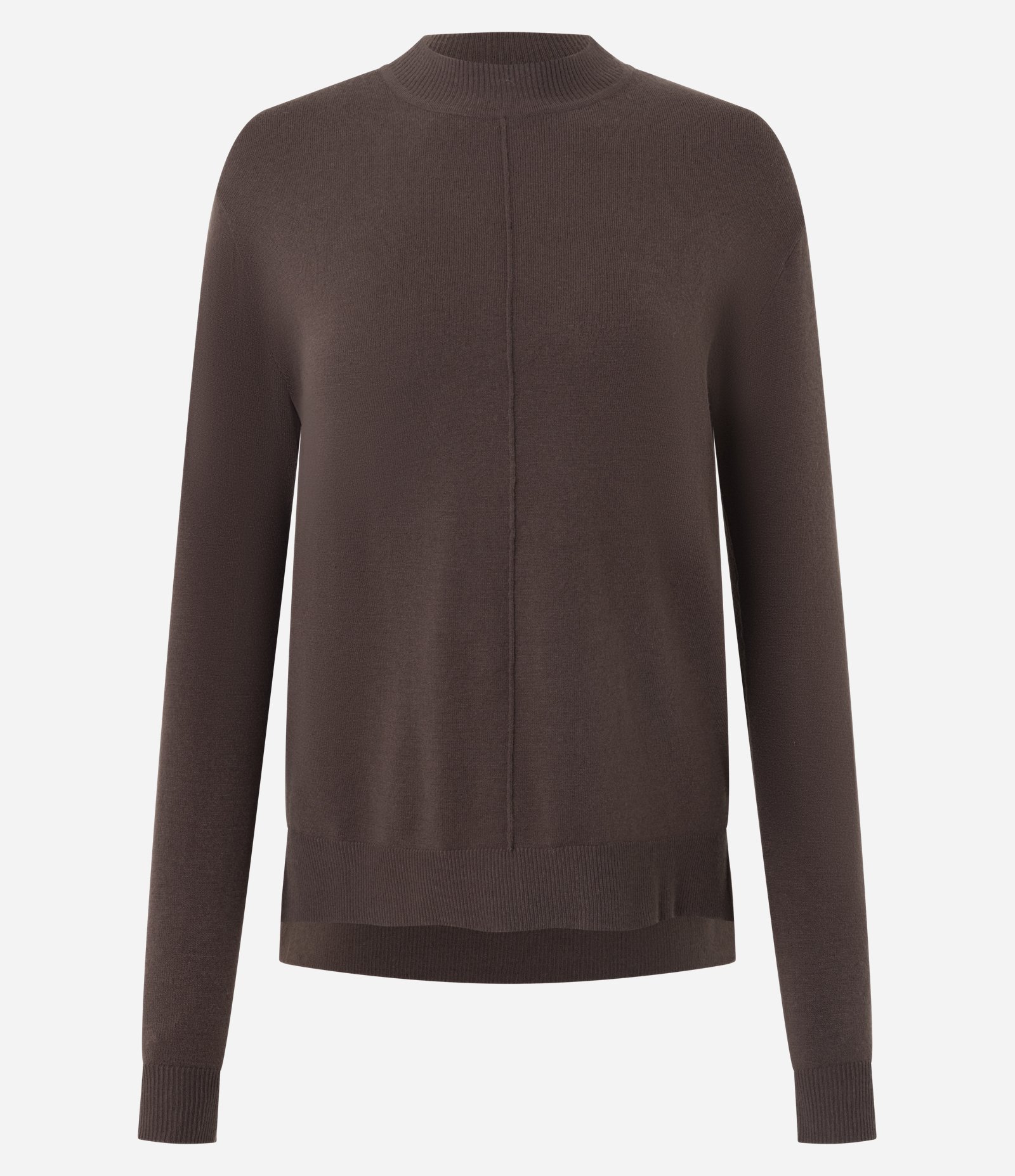 Suéter em Tricô com Gola Alta e Nervura Frontal Marrom 1