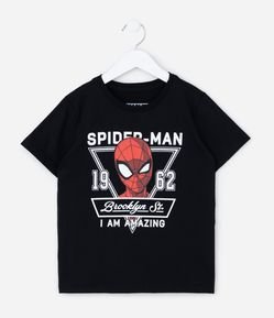 Camiseta Infantil com Estampa e Lettering  Spider Man - Tam 4 a 12 Anos