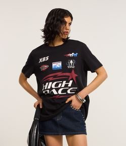 Camiseta Alongada em Algodão com Estampa Frente e Costas High Pace