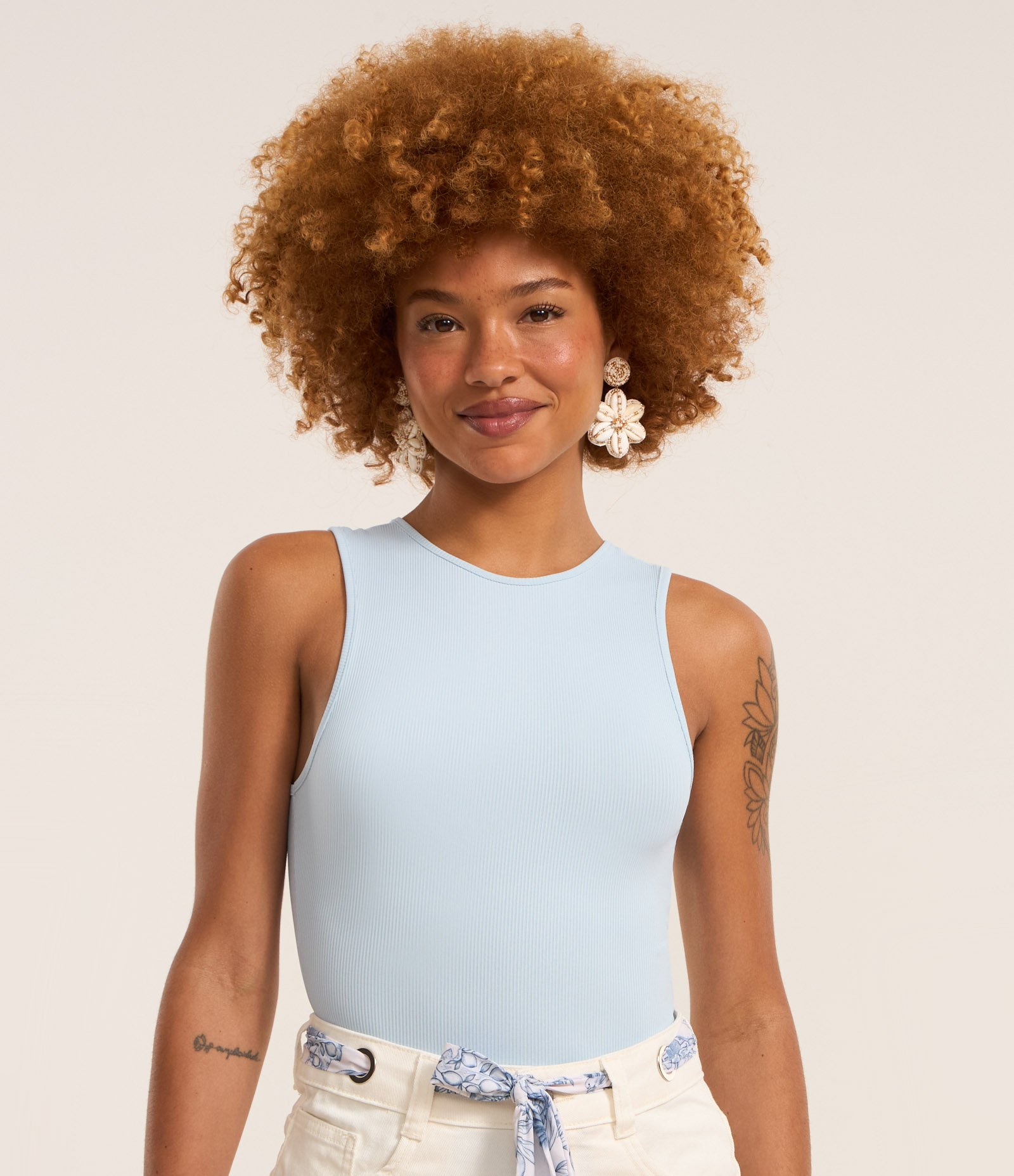 Body sem Manga em Ribana de Poliamida Branco 1