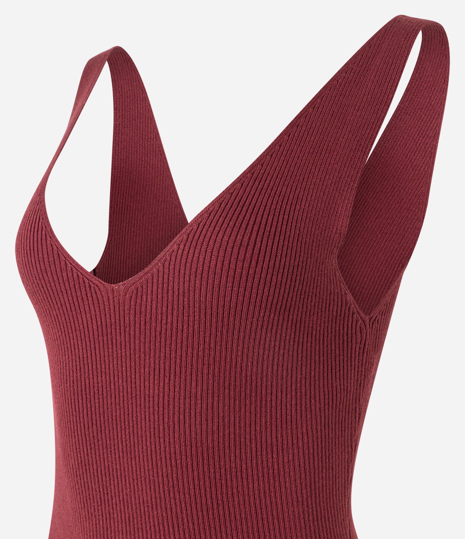 Vestido Midi em Tricô Texturizado com Decote V Bordô 7