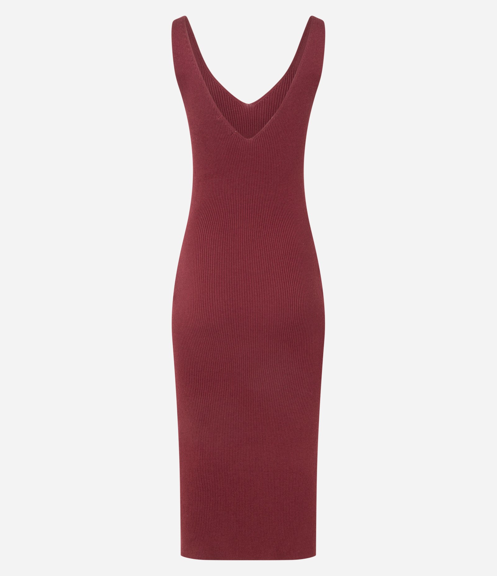Vestido Midi em Tricô Texturizado com Decote V Bordô 9