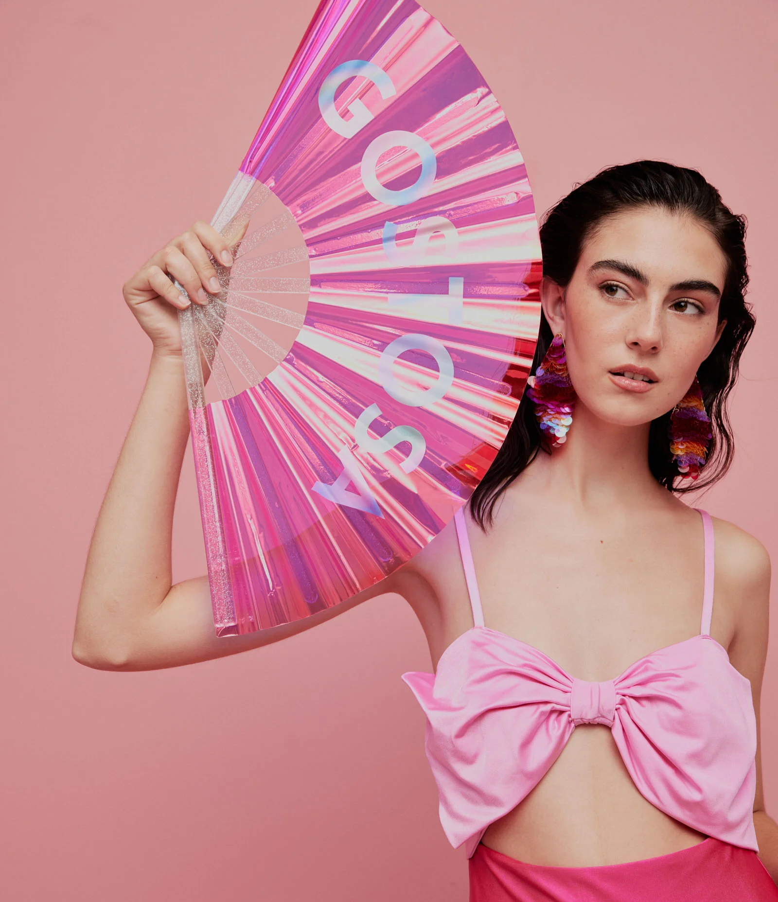 Leque em Plástico Metalizado com Lettering Gostosa Rosa 1