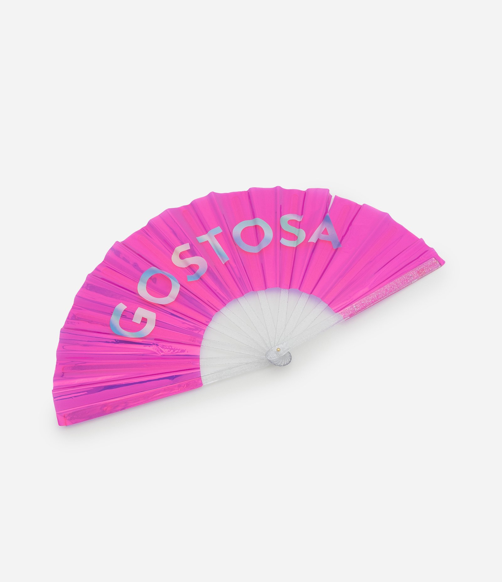 Leque em Plástico Metalizado com Lettering Gostosa Rosa 2