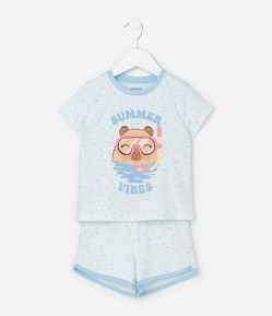 Pijama Curto Infantil com Estampa Poá e Capivara - Tam 2 a 6 Anos