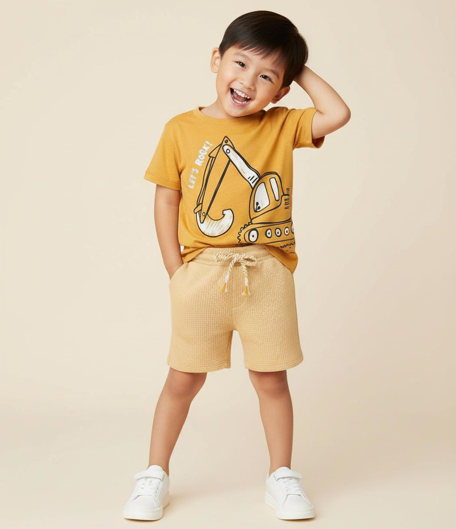 Bermuda Infantil com Textura Waffle - Tam 1 a 6 Anos Laranja 1