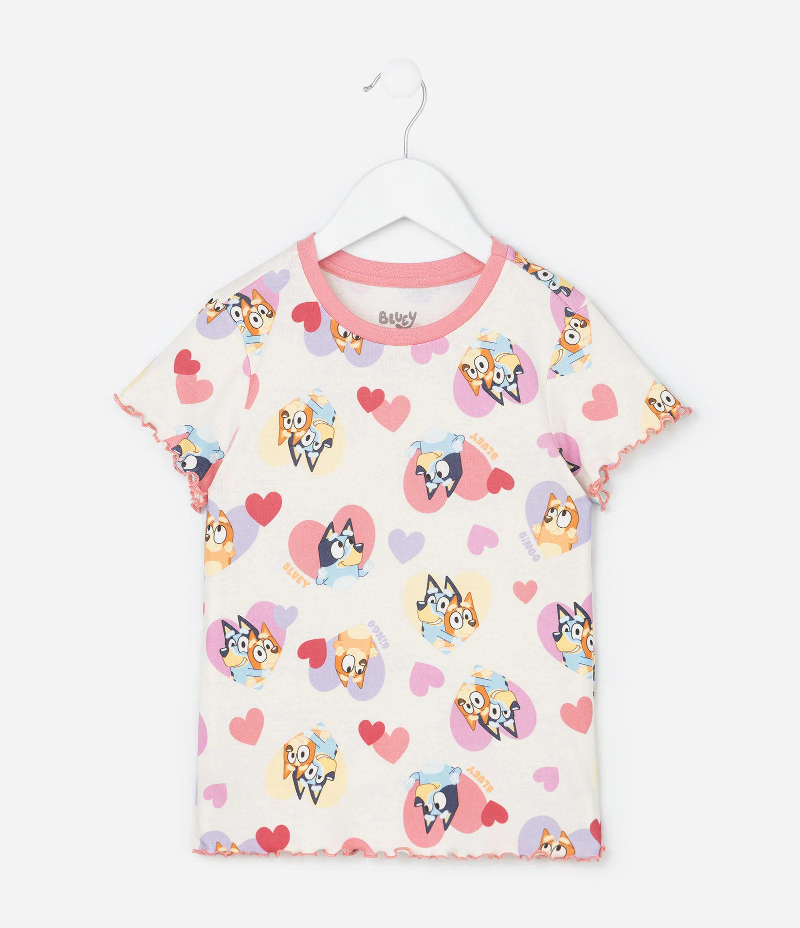 Pijama Infantil com Estampa Bluey e Bingo com Corações - Tam 3 a 8 Anos Off White 2