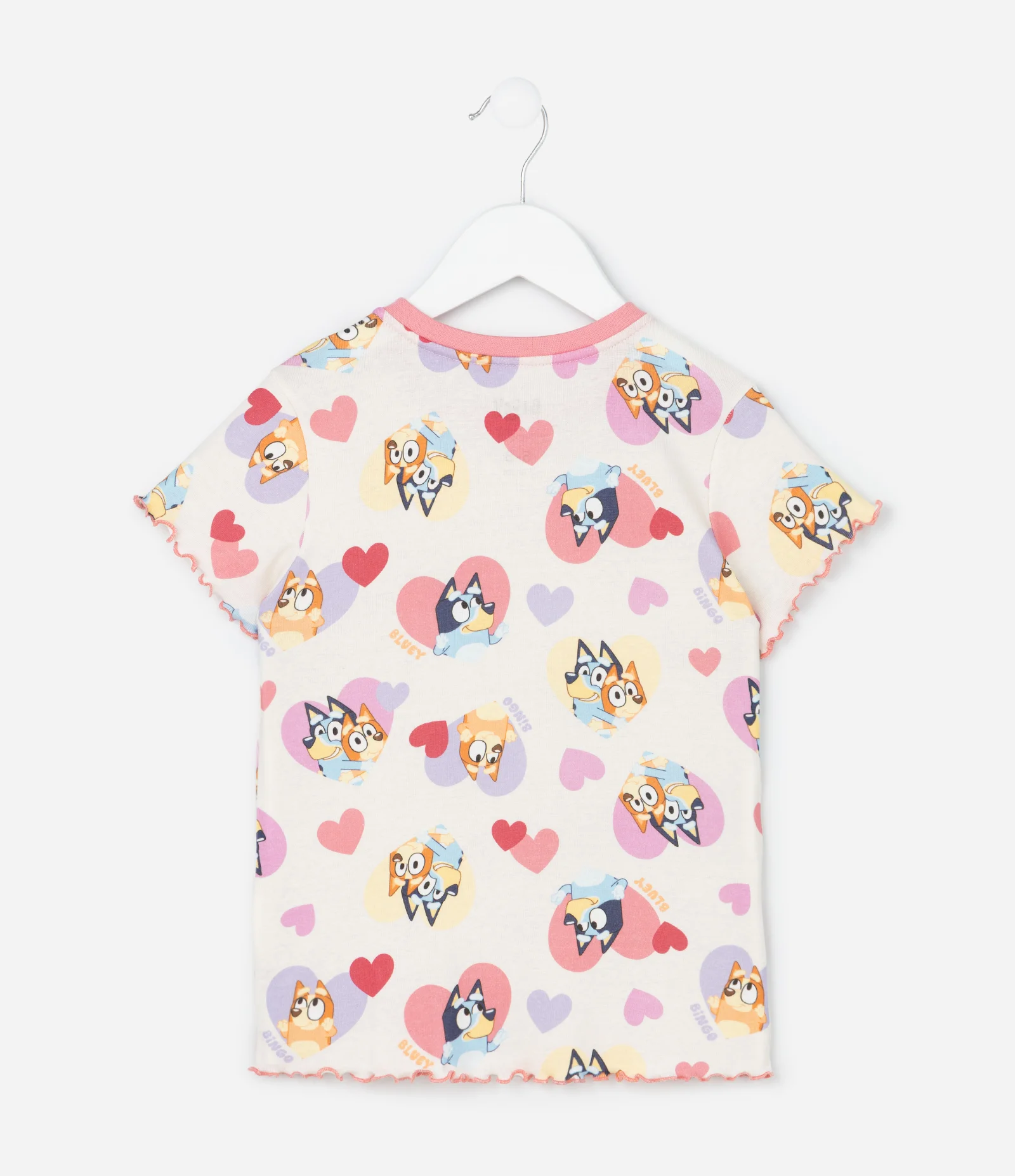 Pijama Infantil com Estampa Bluey e Bingo com Corações - Tam 3 a 8 Anos Off White 3