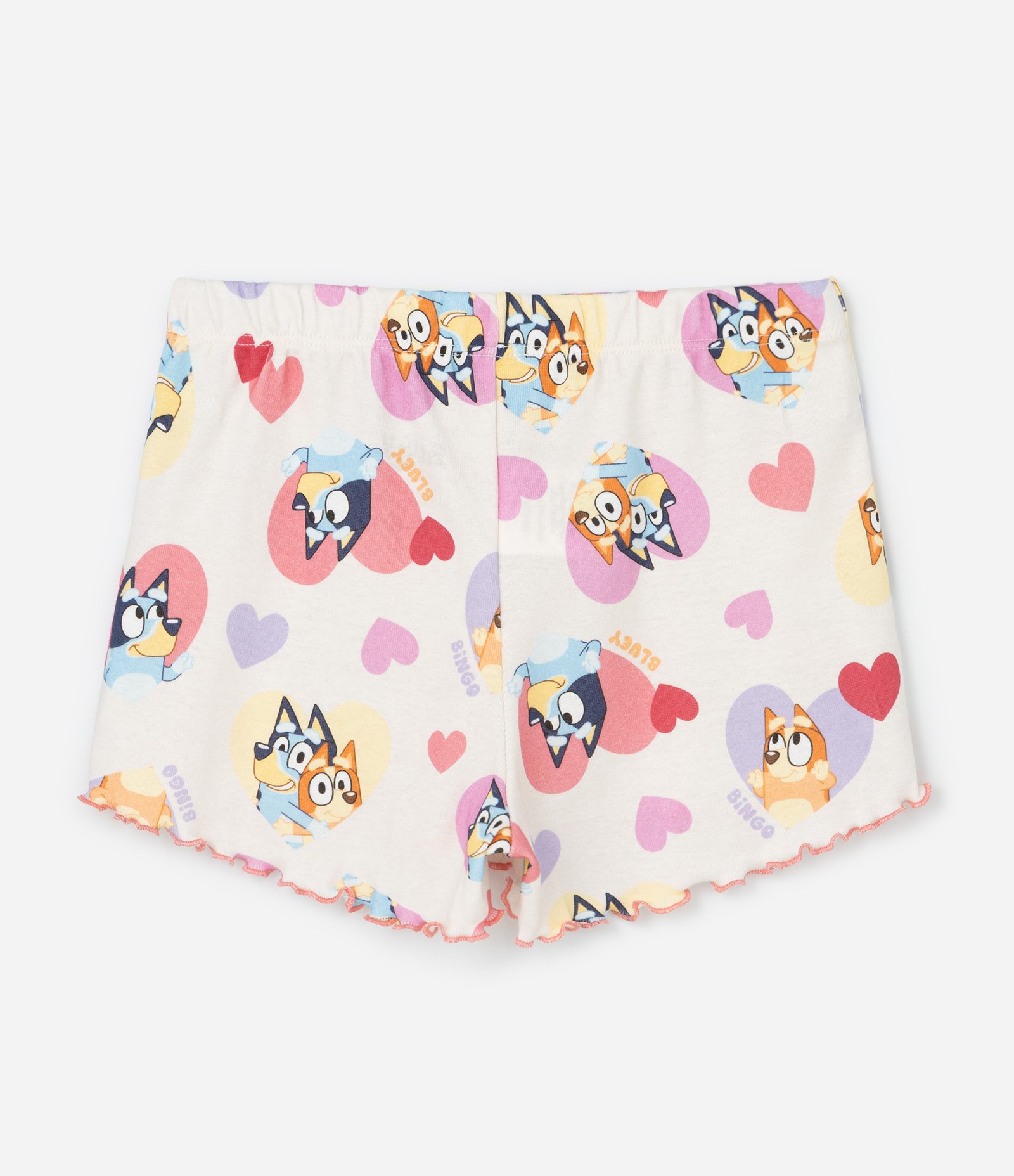 Pijama Infantil com Estampa Bluey e Bingo com Corações - Tam 3 a 8 Anos Off White 5