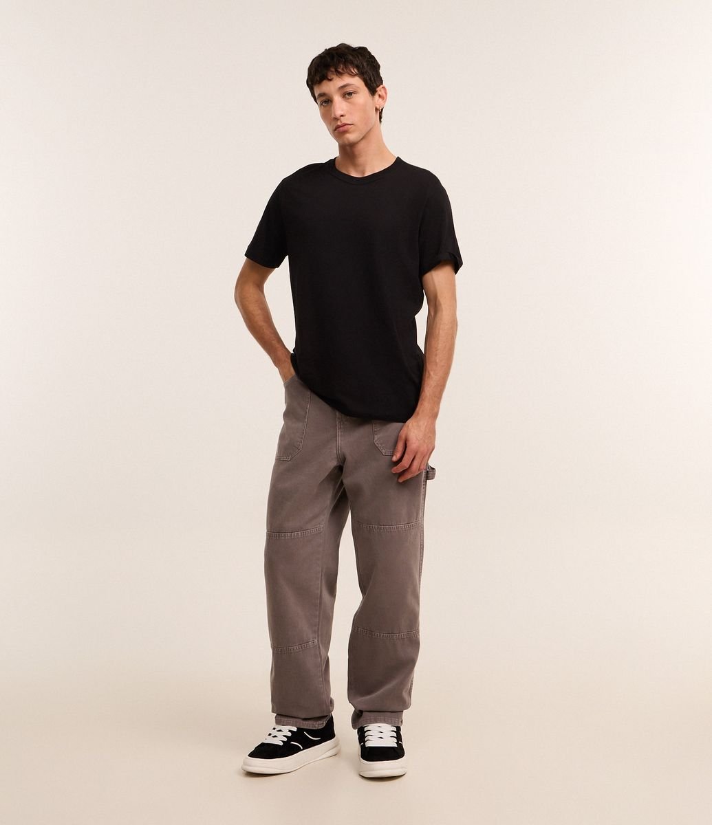 Calça Baggy em Sarja Marmorizada Cinza