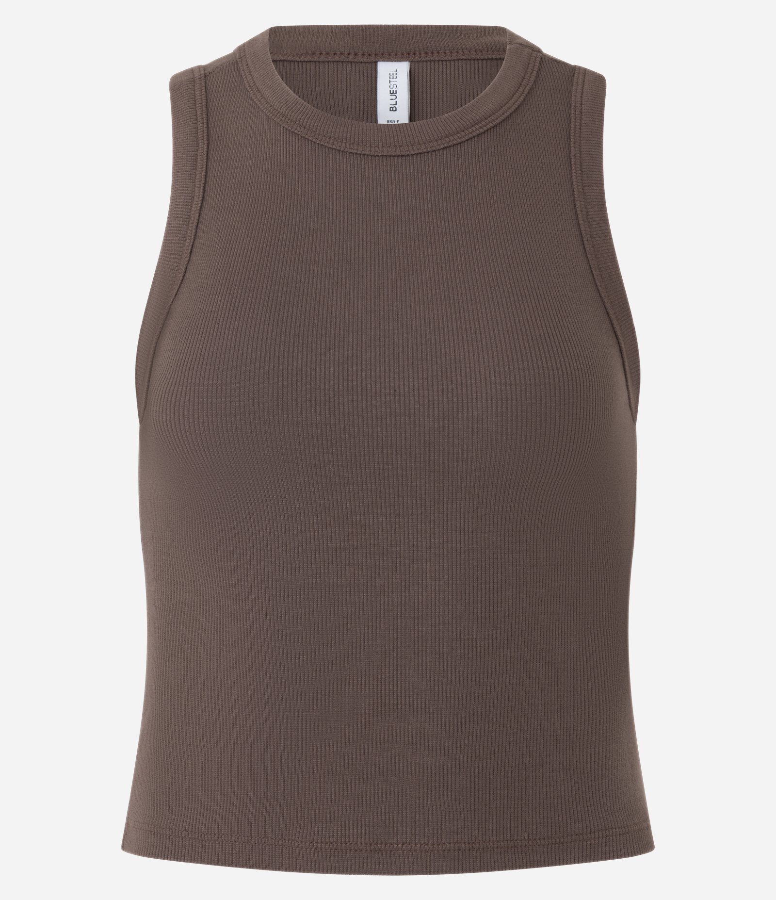 Regata Cropped Básica em Ribana Canelada Marrom Médio 5