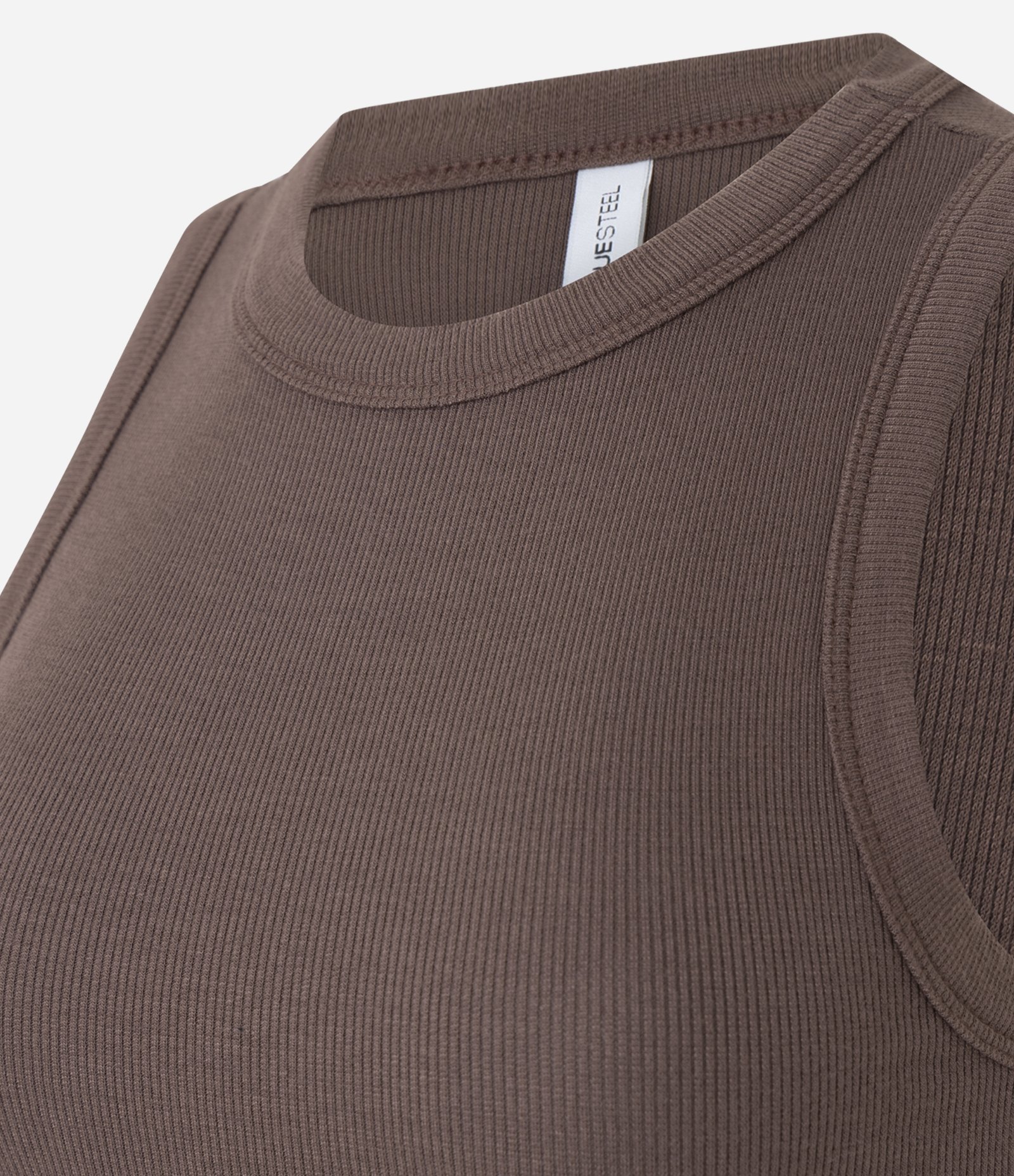 Regata Cropped Básica em Ribana Canelada Marrom Médio 6