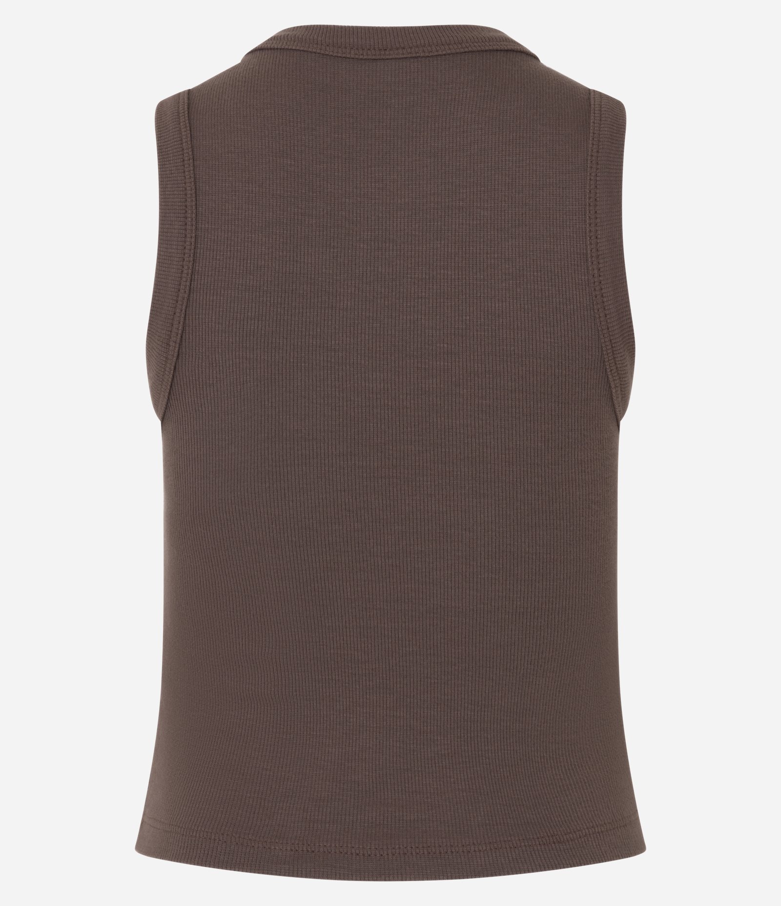 Regata Cropped Básica em Ribana Canelada Marrom Médio 7