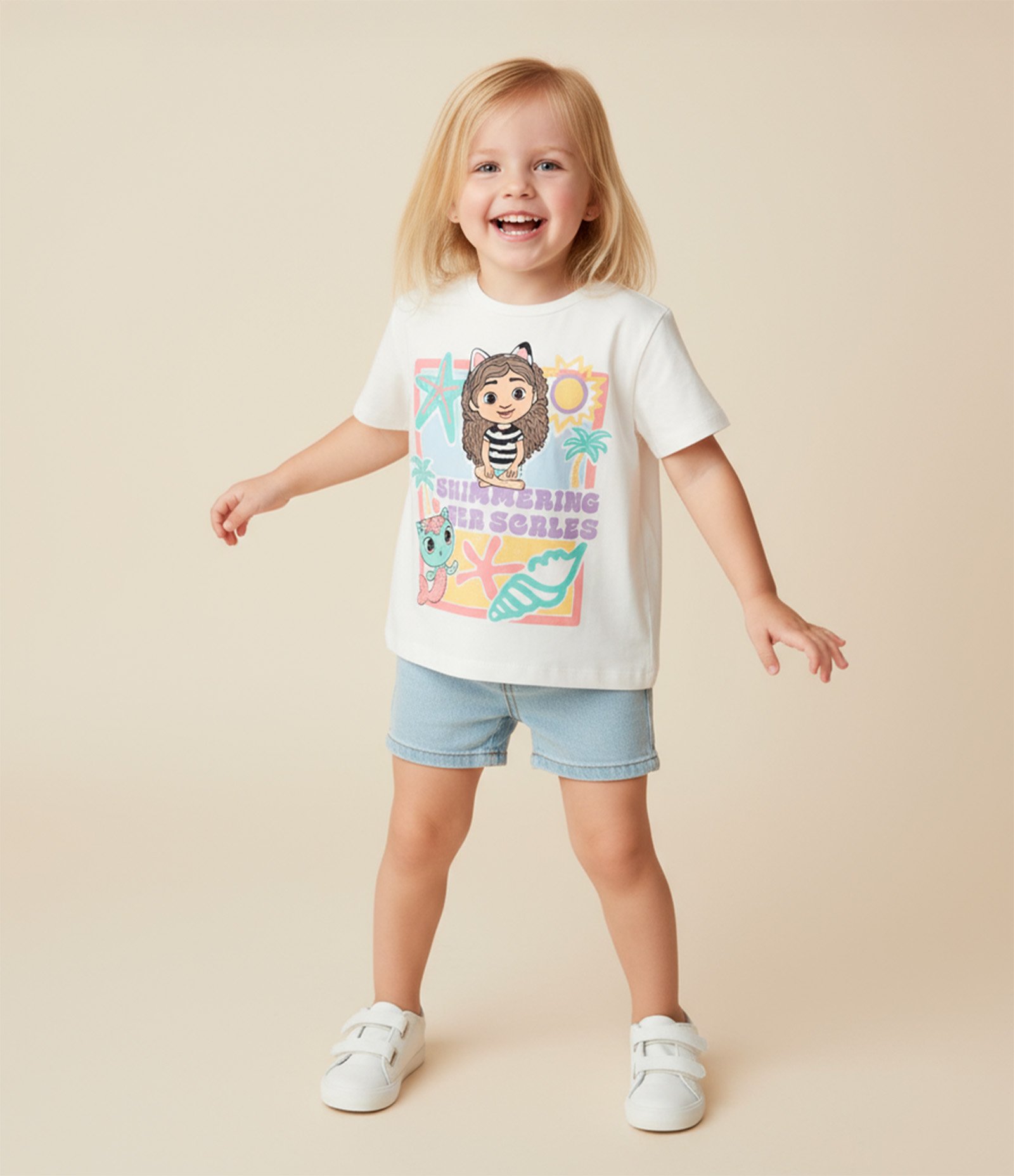 Camiseta Infantil Regular Estampa A Casa Mágica Da Gabby  - Tam 1 a 6 Anos Branco 1