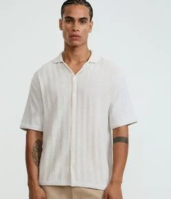 Camisa Boxy em Tricot Liso com Gola Bowling 