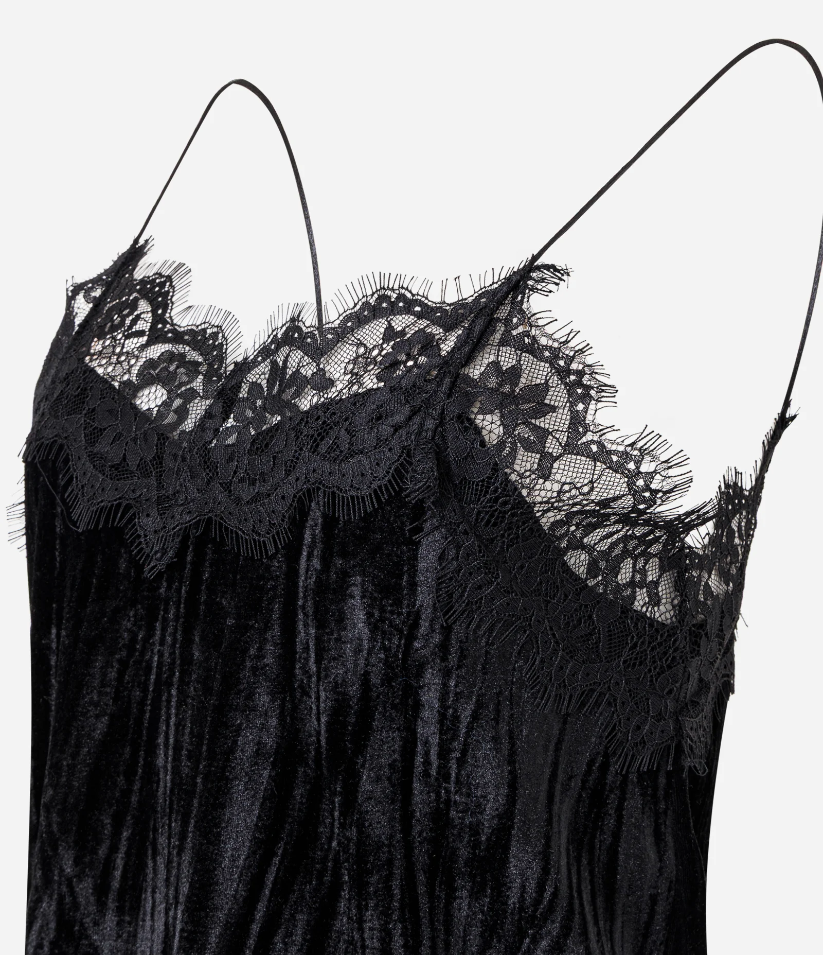 Blusa de Veludo com Alças Finas e Decote Rendado Preto 5