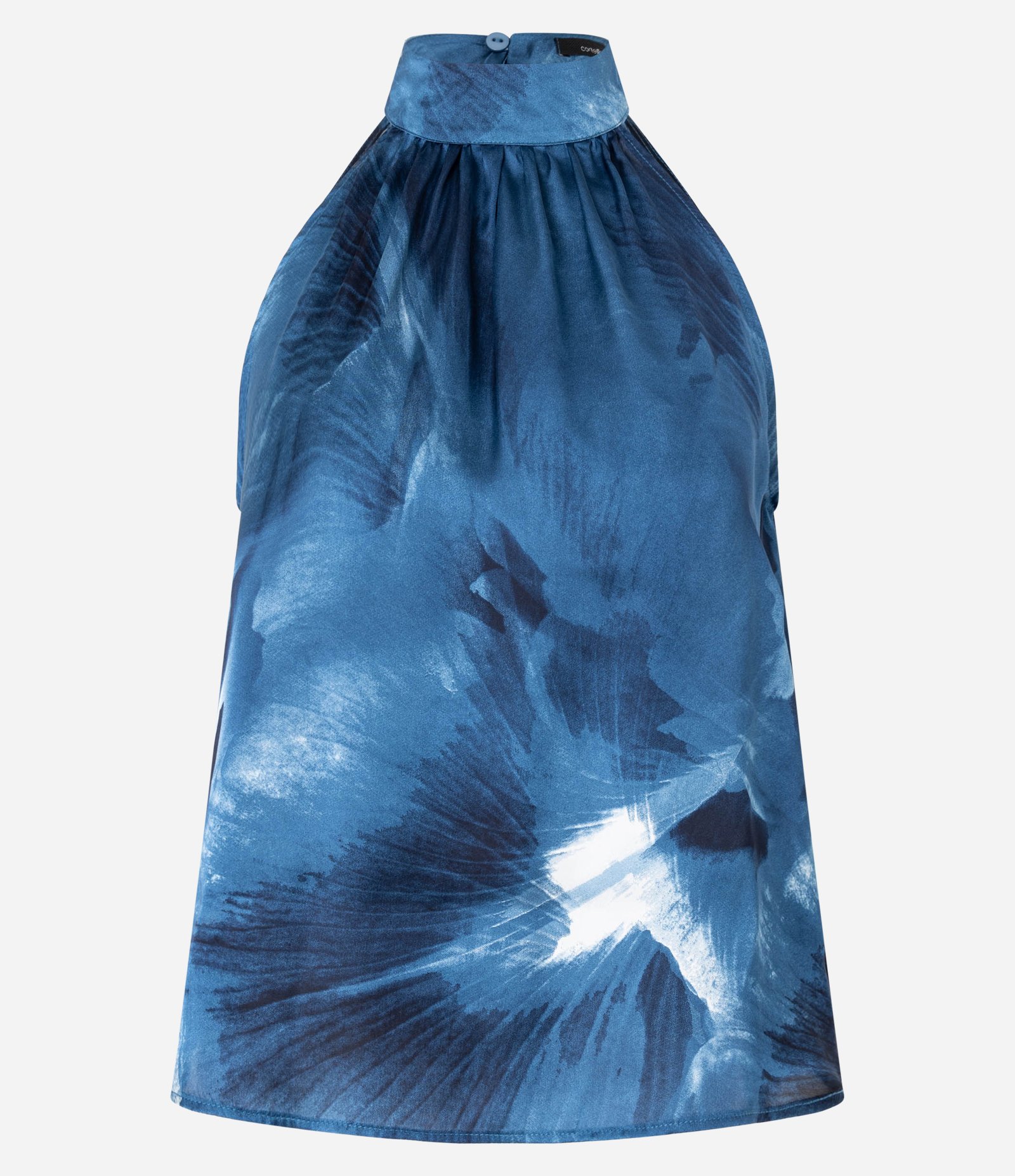 Blusa em Cetim com Gola Alta e Estampa de Manchas Azul 5