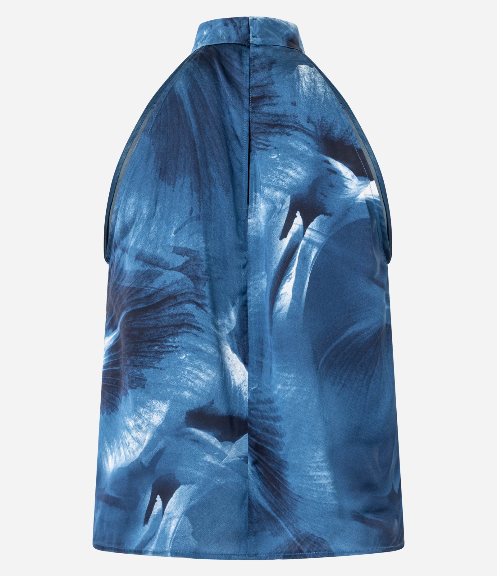 Blusa em Cetim com Gola Alta e Estampa de Manchas Azul 6