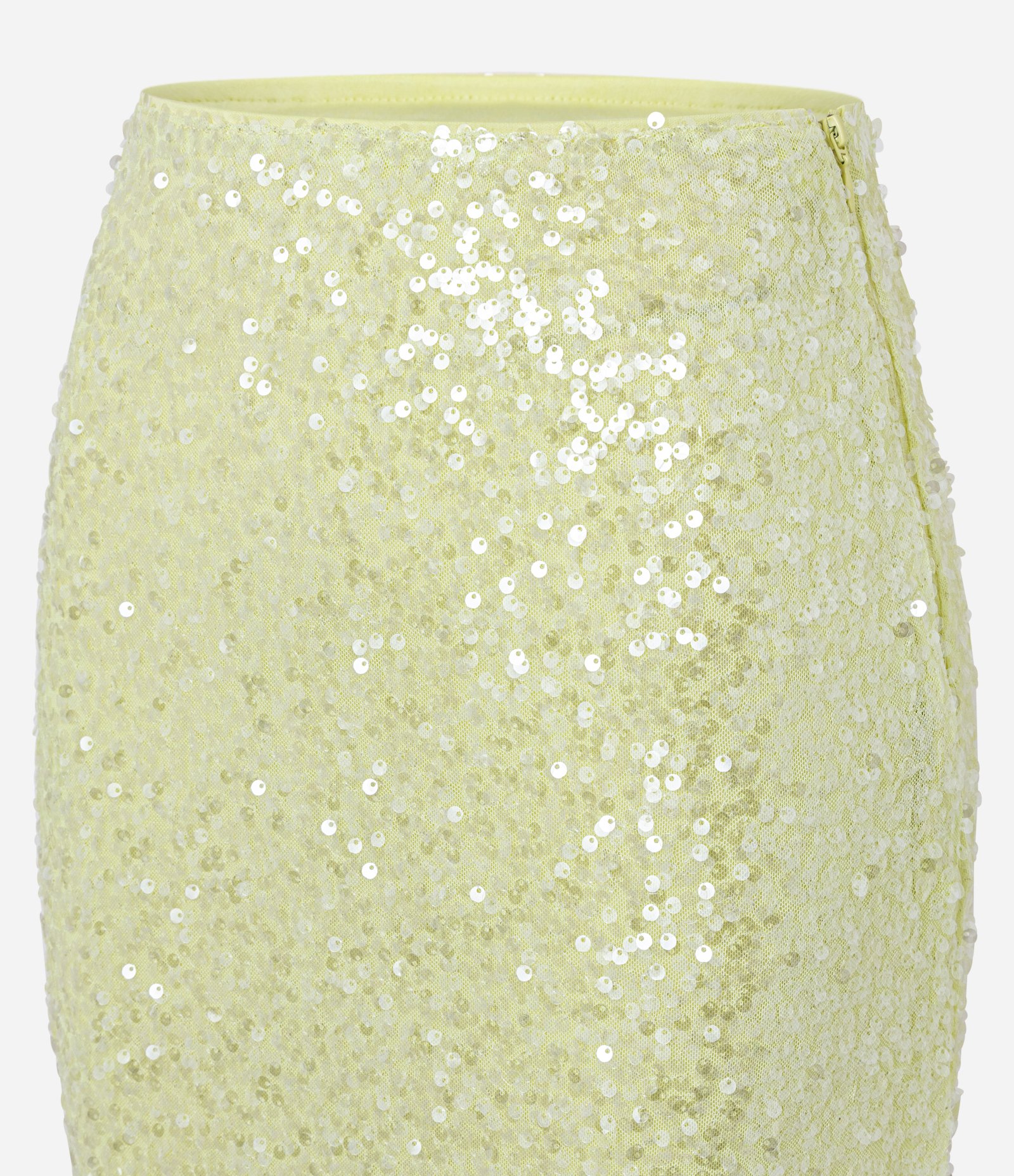 Saia Lápis Midi em Paetês com Forro Amarelo 2