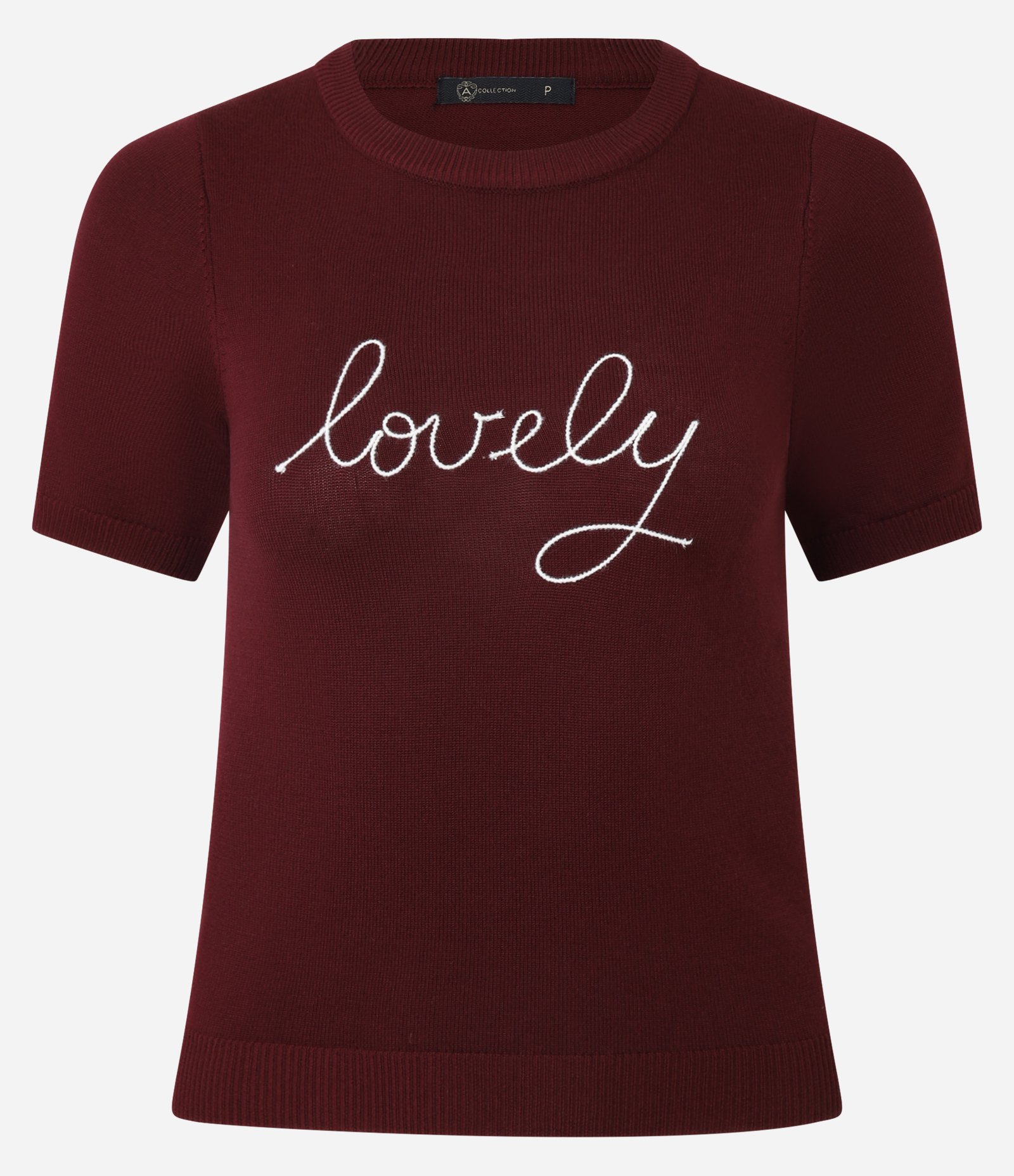 Blusa Manga Curta em Tricô com Bordado Lovely Vinho 5