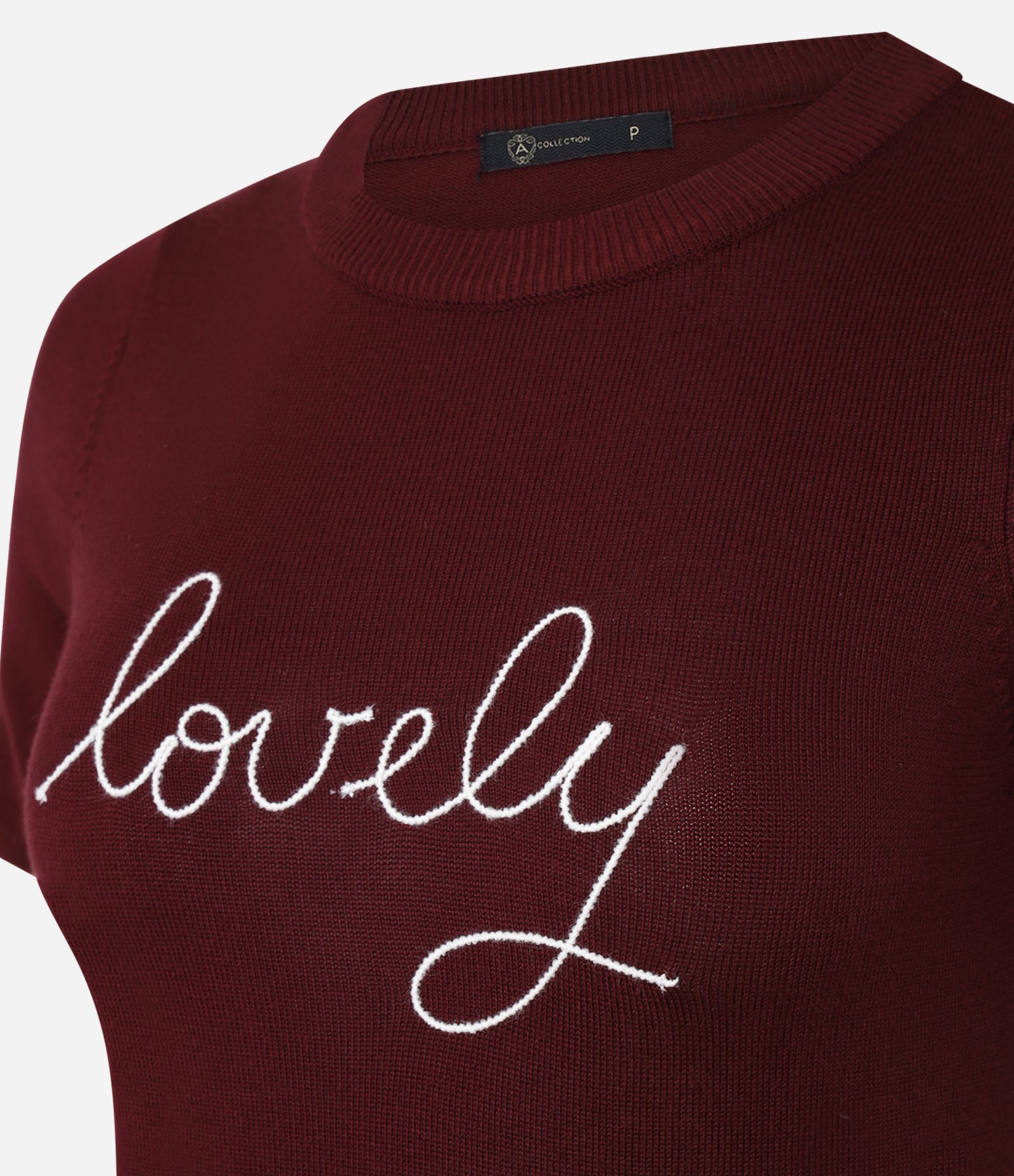 Blusa Manga Curta em Tricô com Bordado Lovely Vinho 6