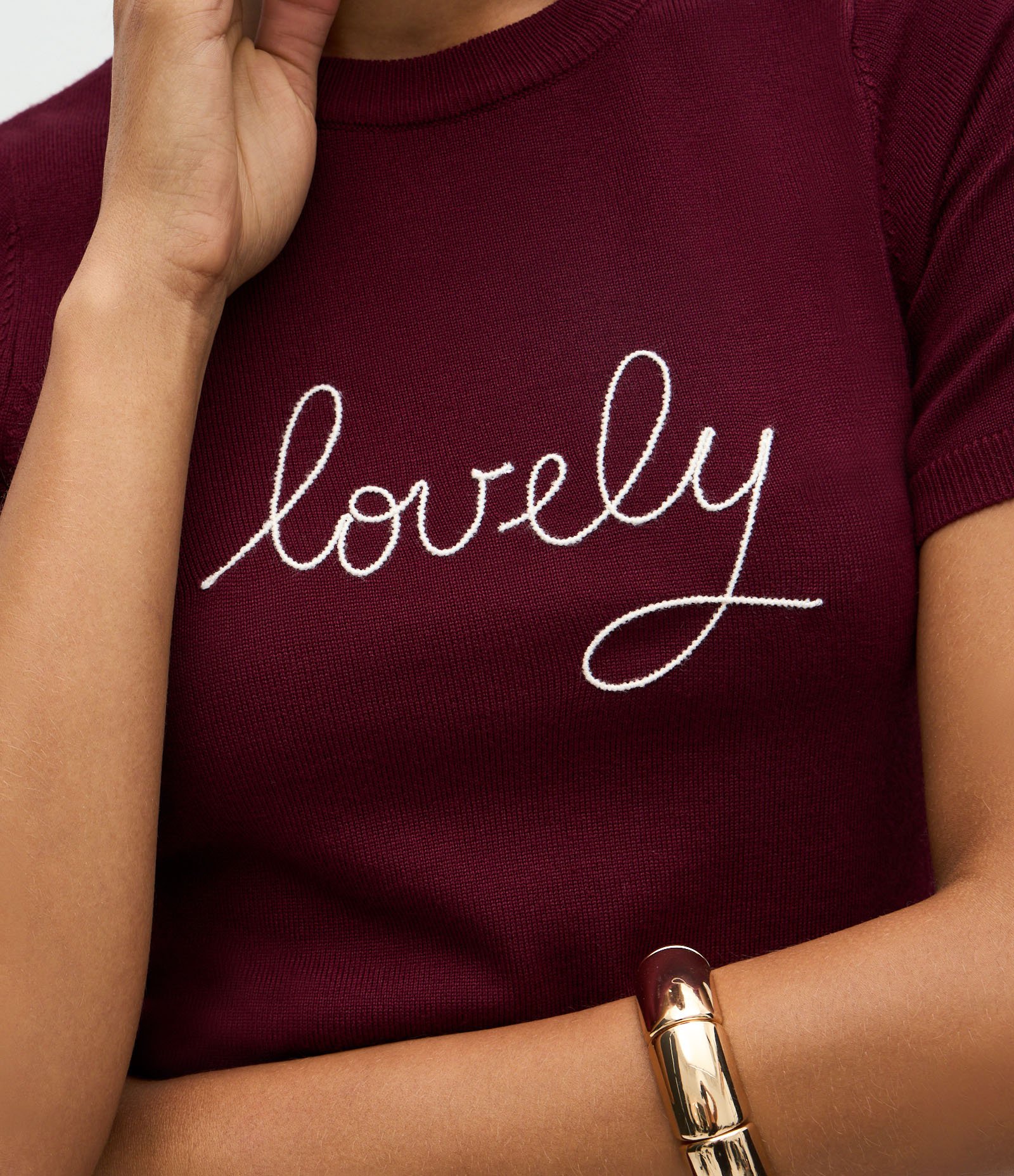 Blusa Manga Curta em Tricô com Bordado Lovely Vinho 4