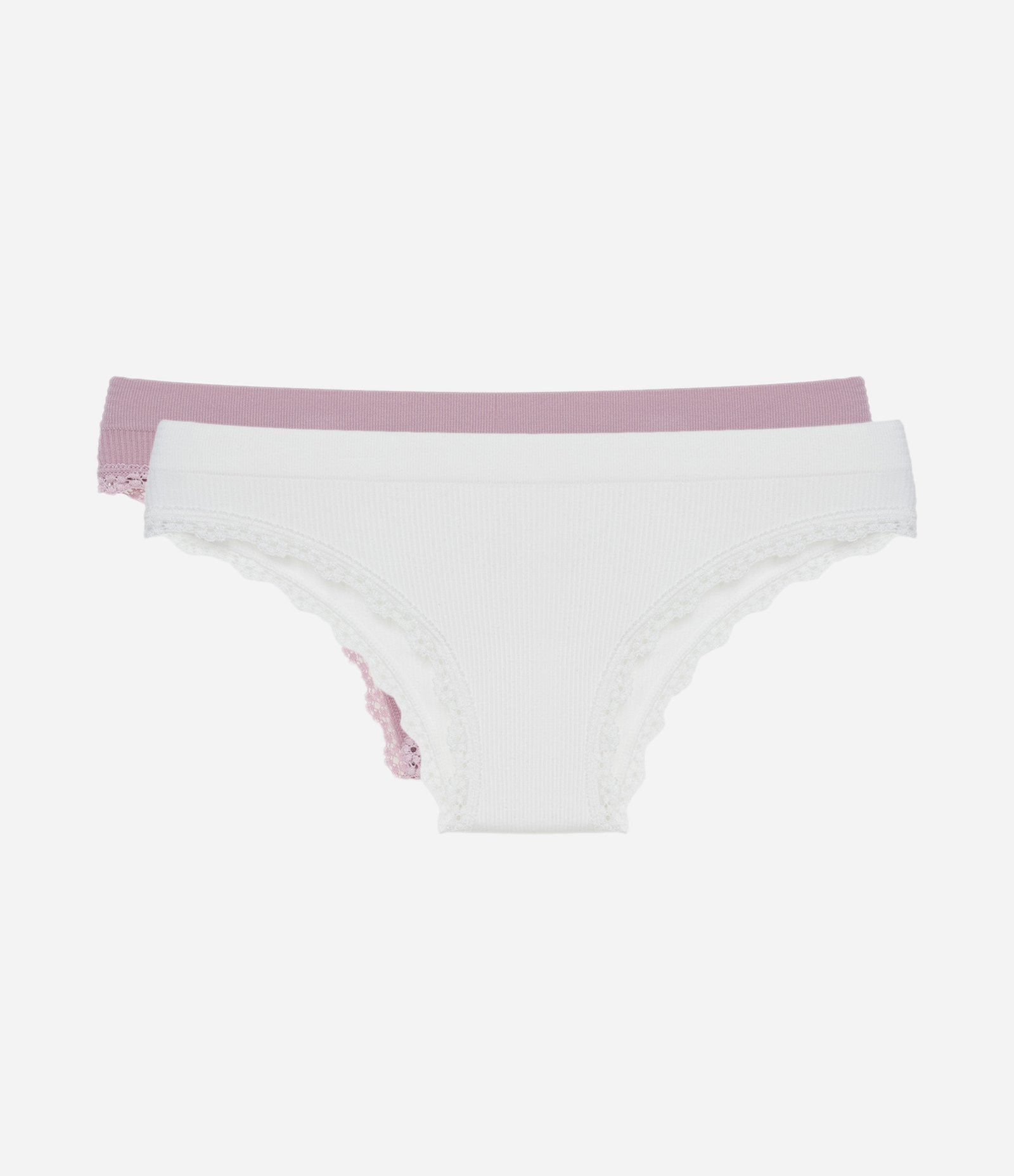 Kit 02 Calcinhas Biquini Sem Costura com Detalhe em Renda Branco/Rosa 1