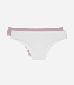 Kit 02 Calcinhas Biquini Sem Costura com Detalhe em Renda