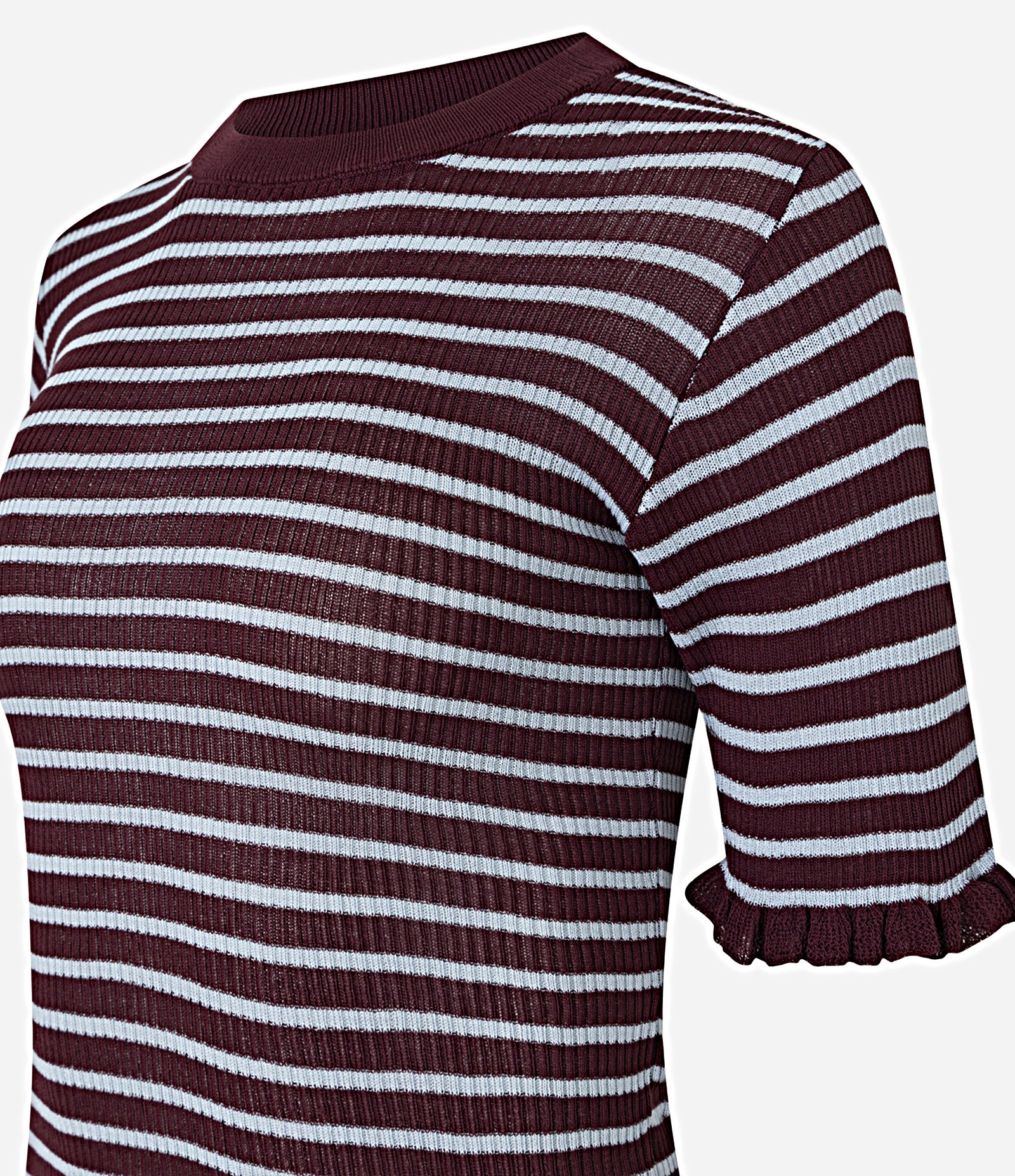 Blusa Ajustada em Tricô com Frufrus e Estampa de Listras Roxo 2