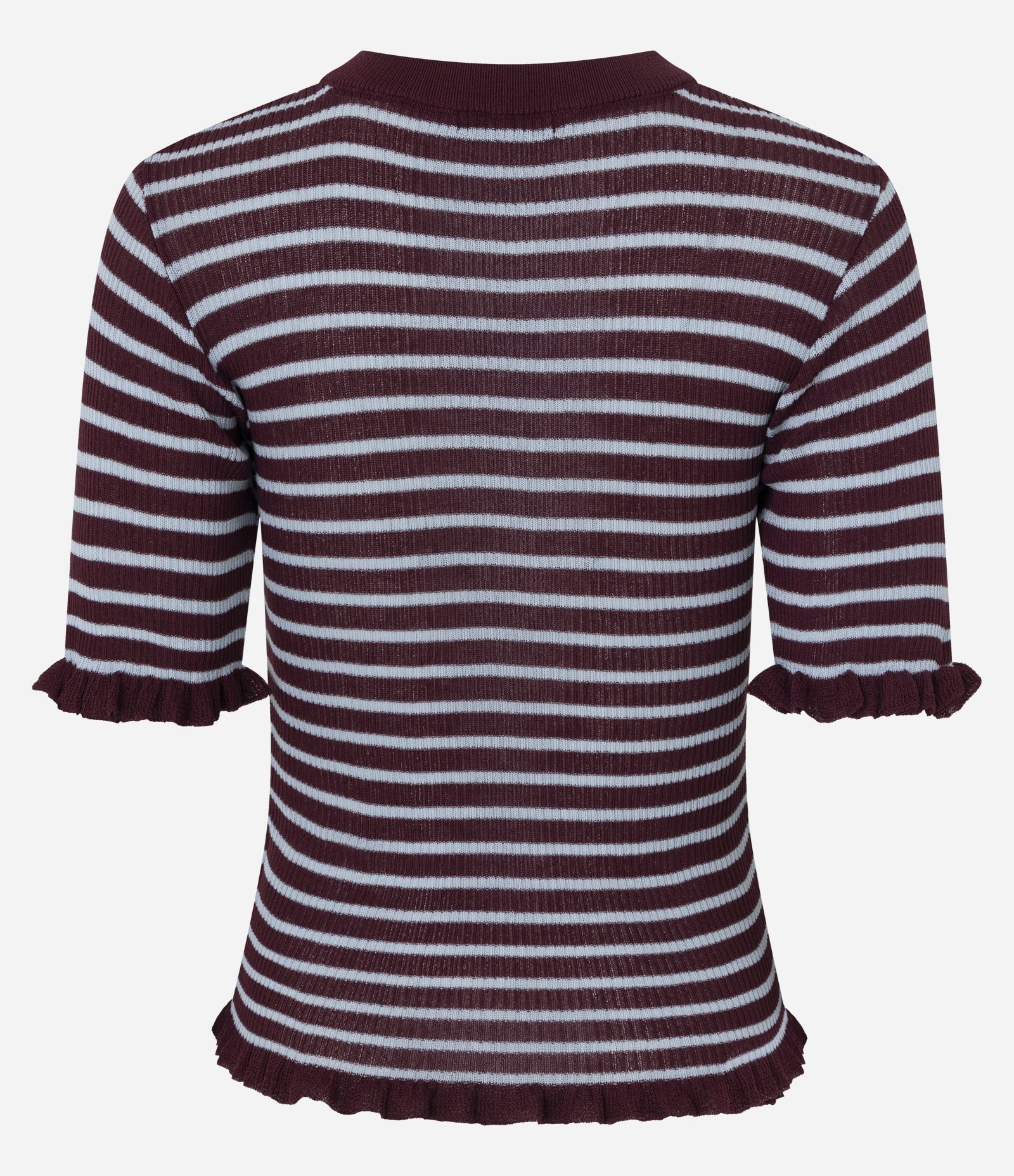 Blusa Ajustada em Tricô com Frufrus e Estampa de Listras Roxo 3