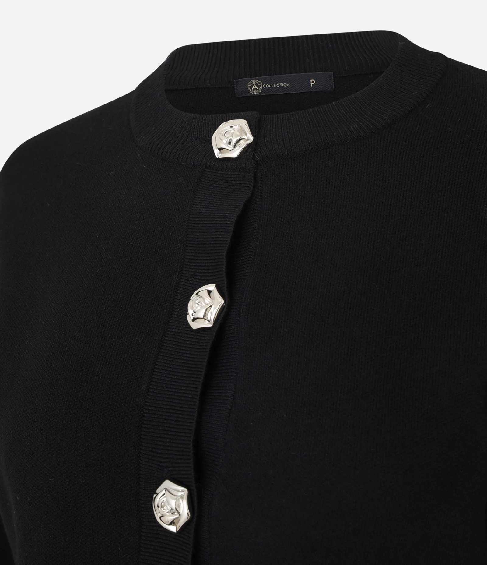 Cardigan em Efeito Tricô com Botões Florais Preto 5