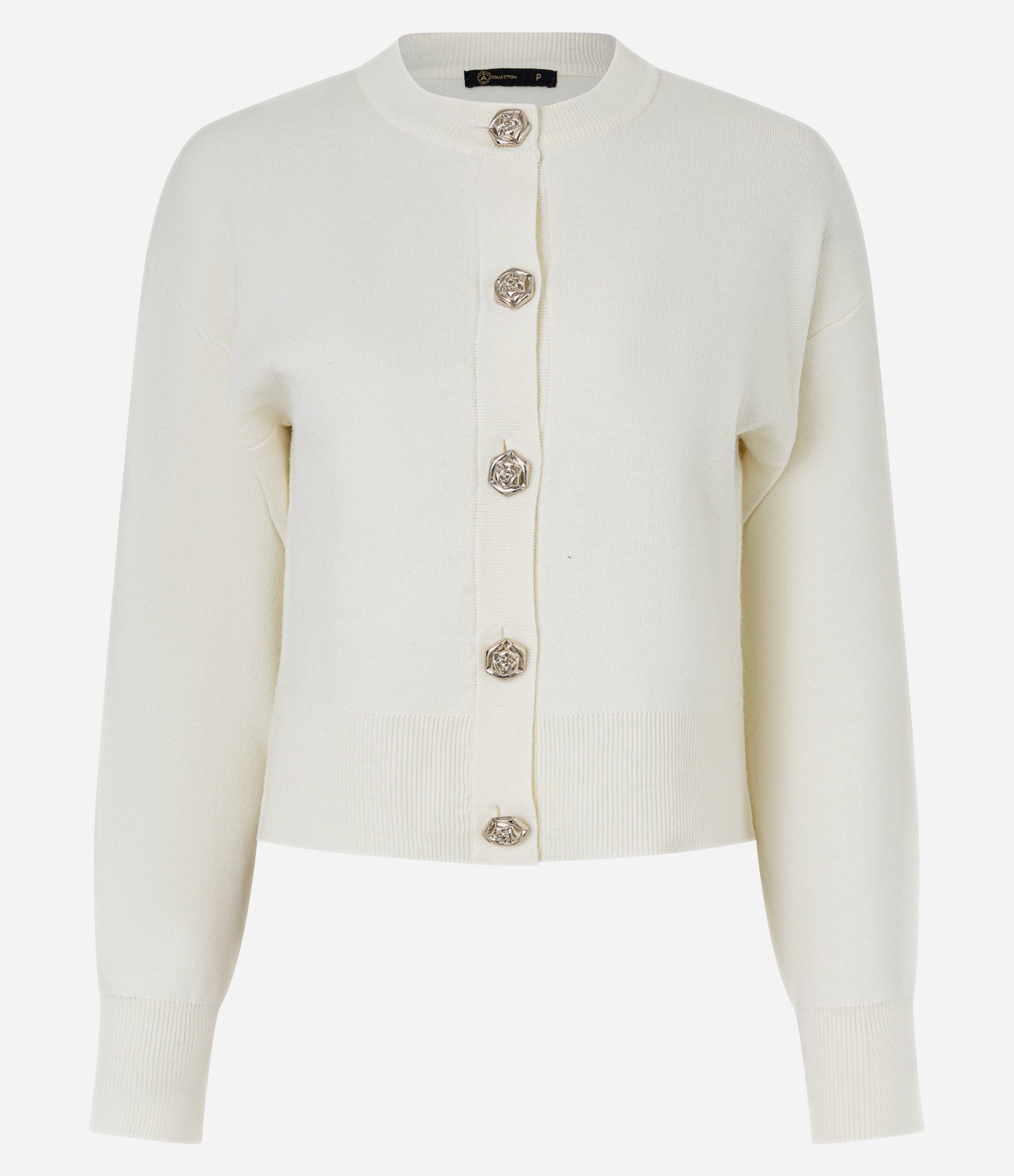 Cardigan em Efeito Tricô com Botões Florais Off White 5