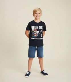 Camiseta Infantil com Estampa Corrida Mario Kart Speed Trial -Tam 4 a 10 anos