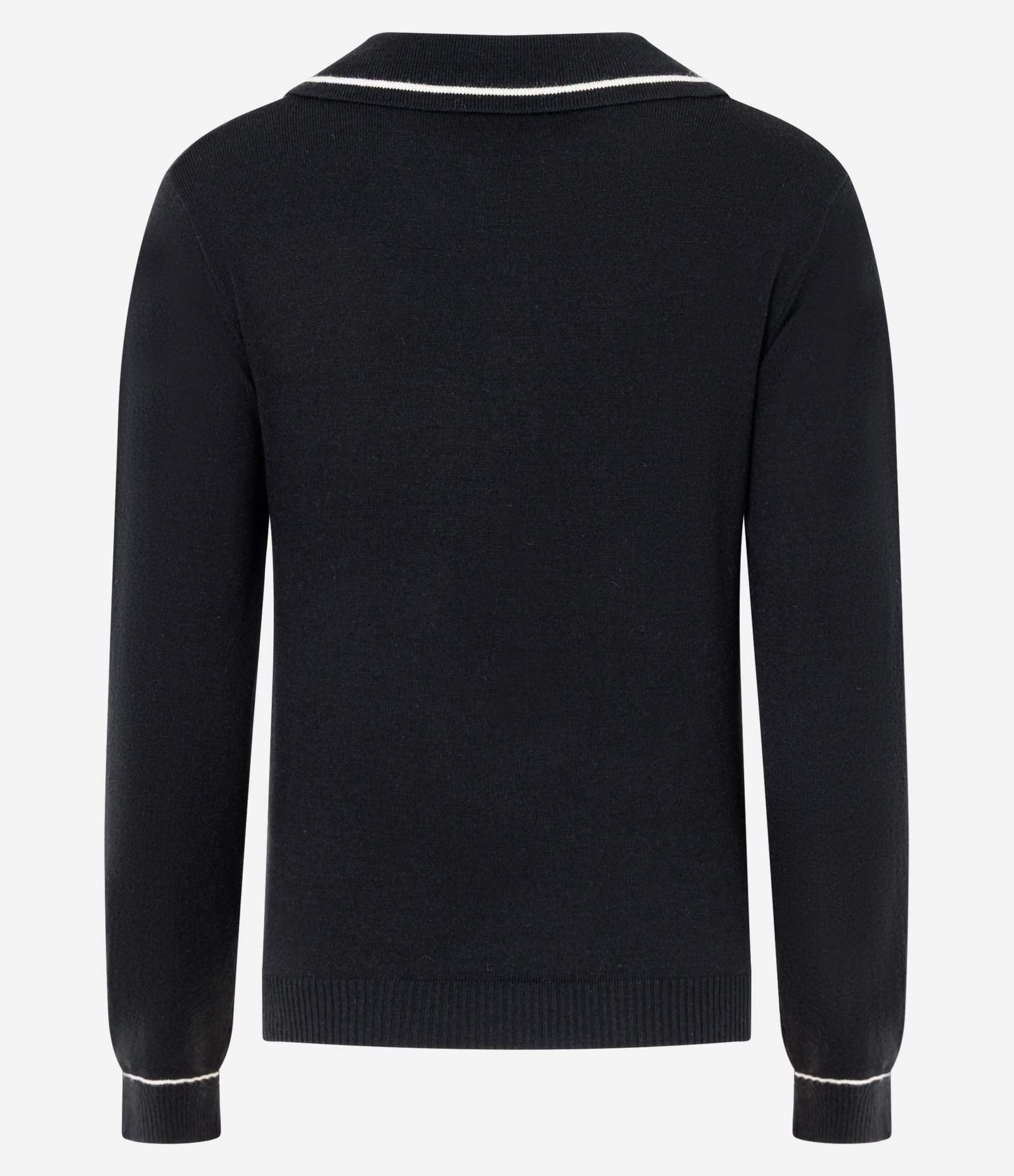 Blusa Polo em Tricô com Manga Longa e Viés Contrastantes Preto 6