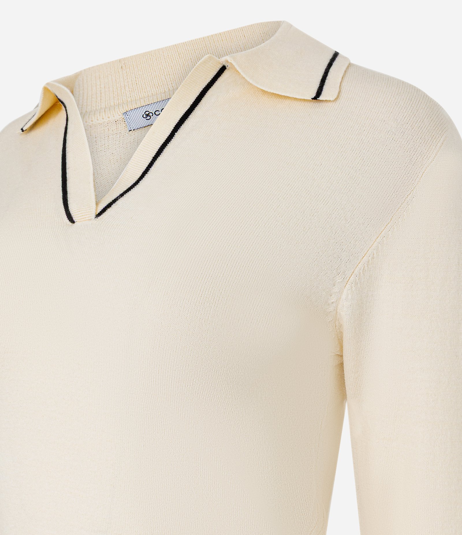 Blusa Polo em Tricô com Manga Longa e Viés Contrastantes Bege 6