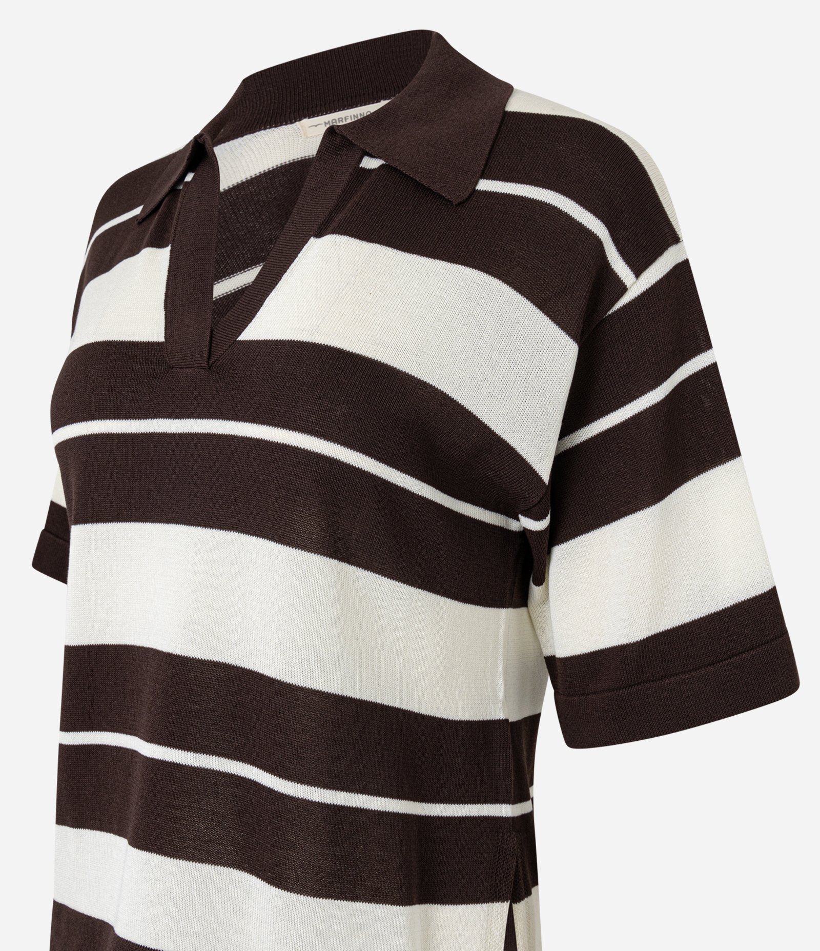 Blusa em Tricô com Gola Polo e Estampa Listrada Branco/Marrom 6