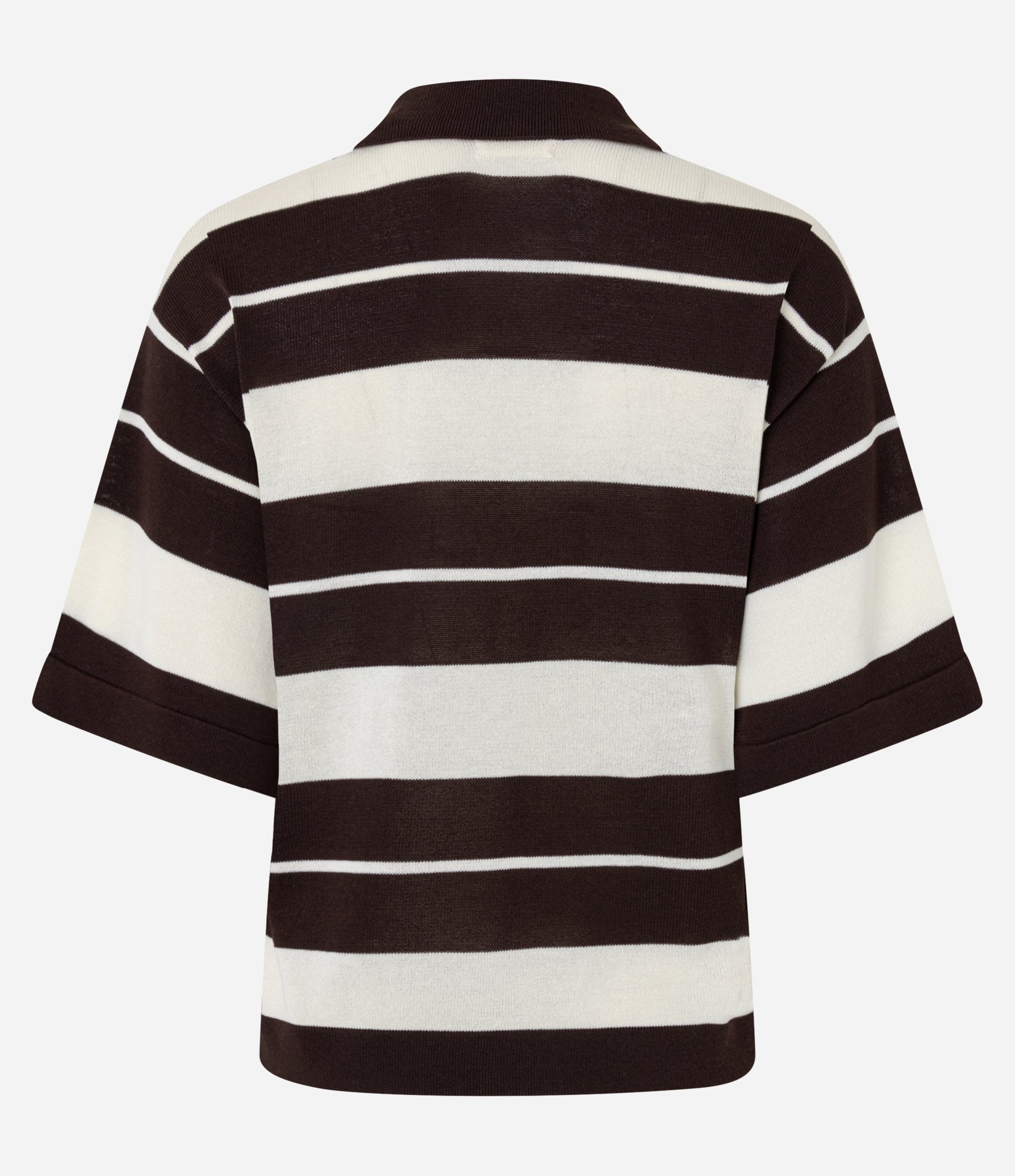 Blusa em Tricô com Gola Polo e Estampa Listrada Branco/Marrom 7