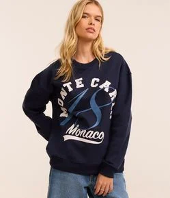 Casaco Fechado Alongado em Moletom com Felpa e Estampa Monte Carlo