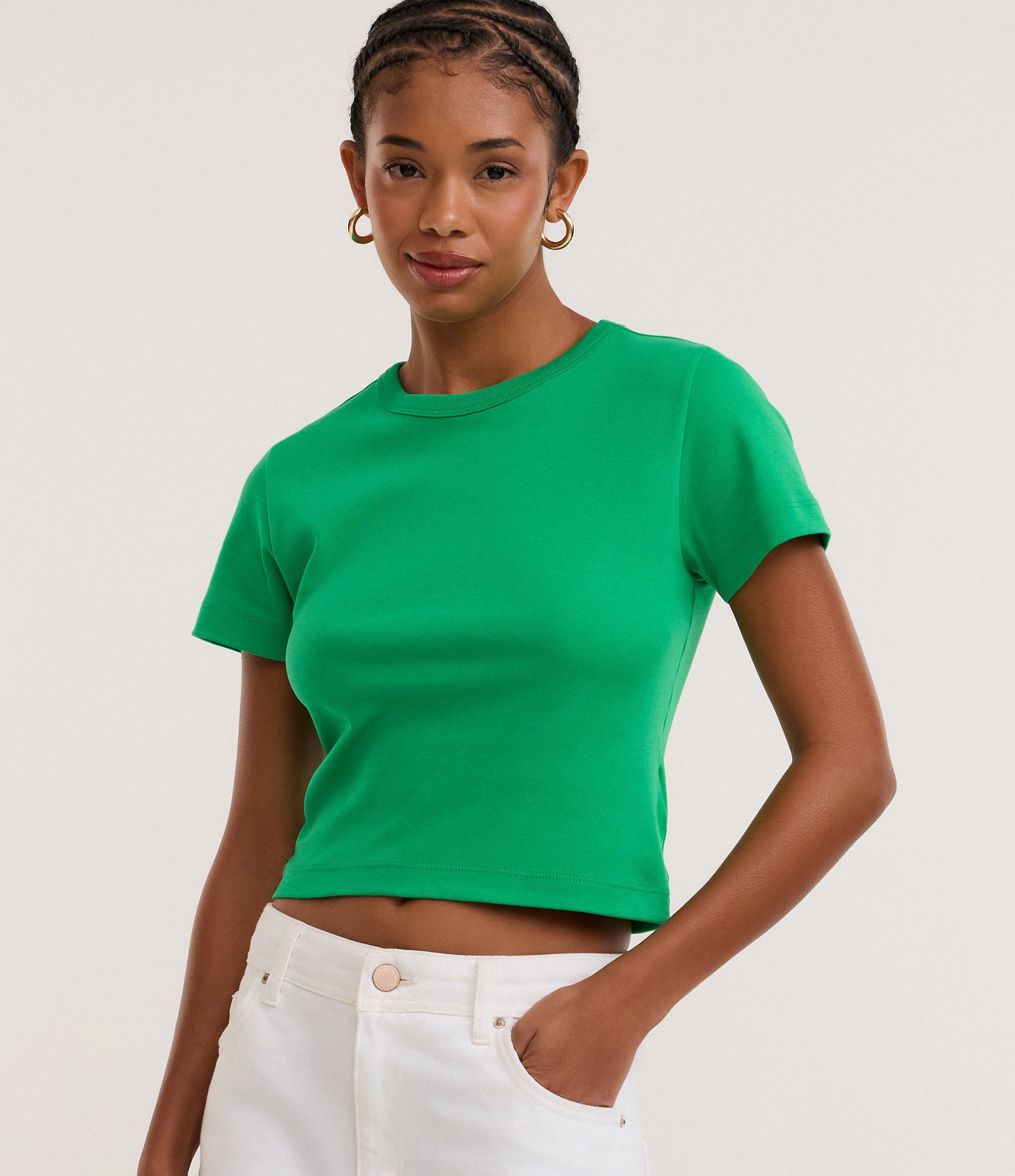 Blusa Cropped em Algodão Peruano Interlock Verde 1