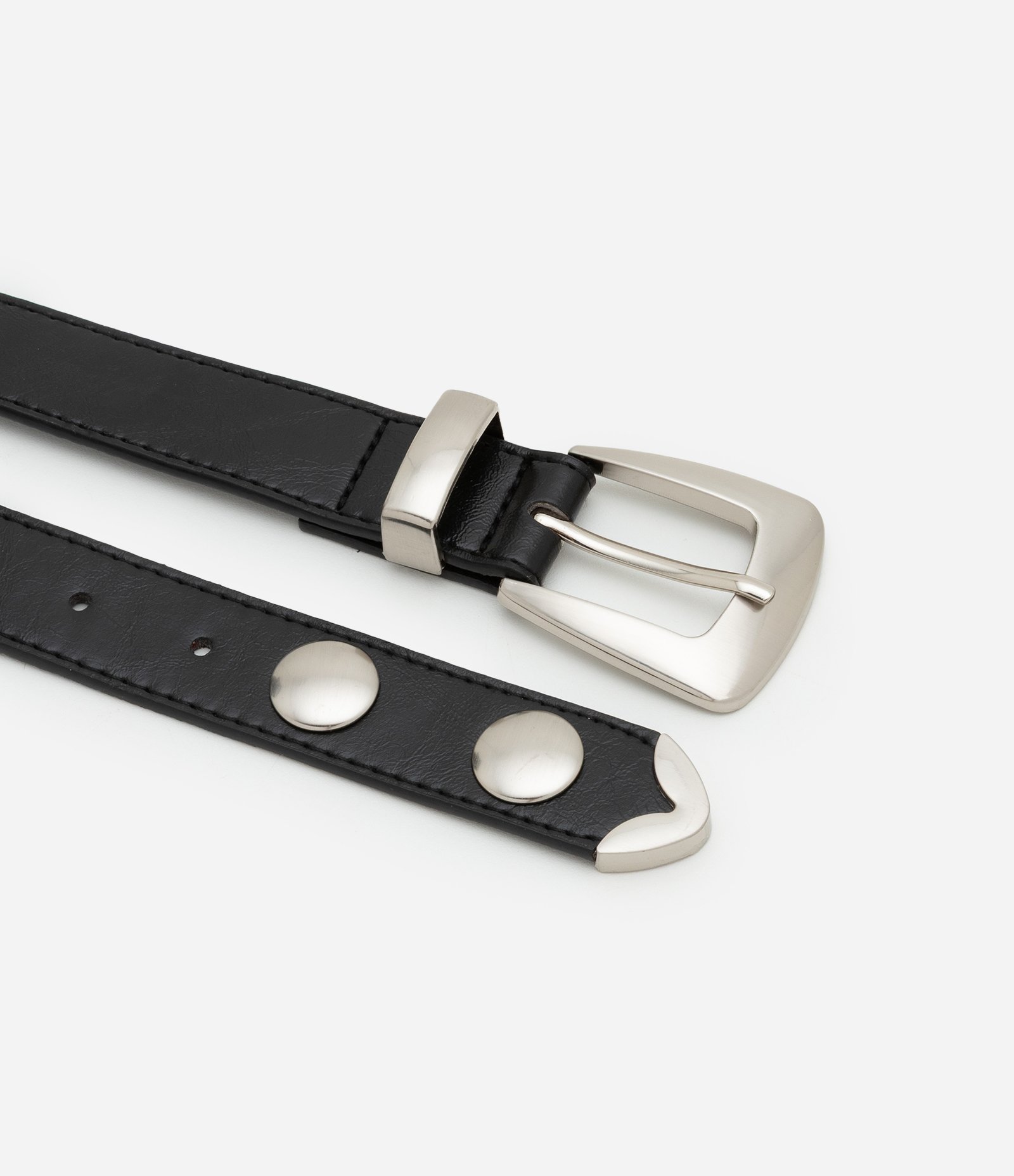 Cinto Médio em PU com Fivela Quadrada e Ponta Metalizada Preto 2