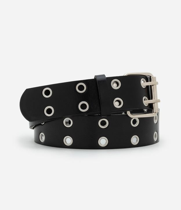 Cinto Médio Com Fivela Dupla Quadrada e Ilhós