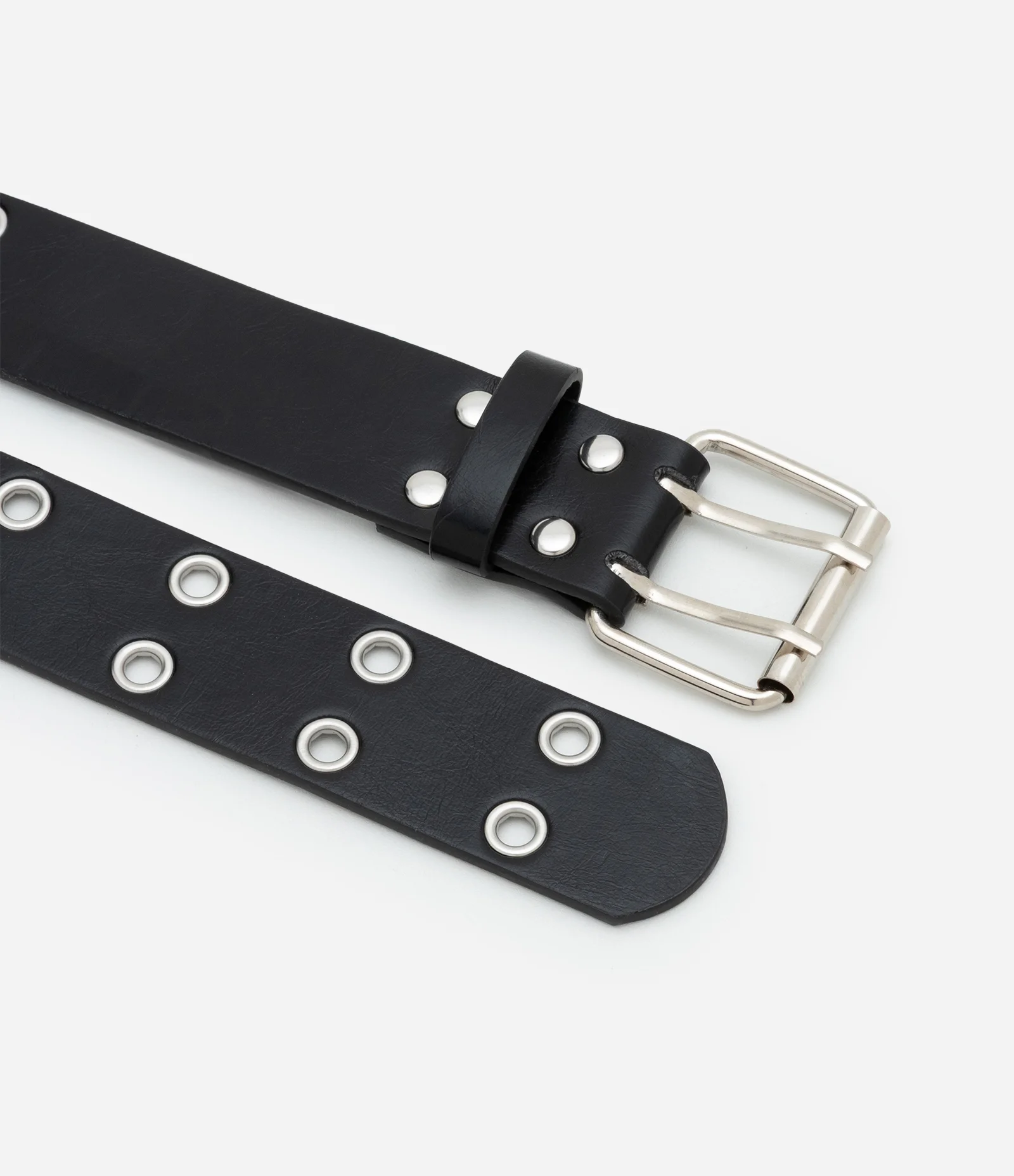 Cinto Médio Com Fivela Dupla Quadrada e Ilhós Preto 2