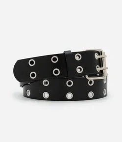 Cinto Médio Com Fivela Dupla Quadrada e Ilhós