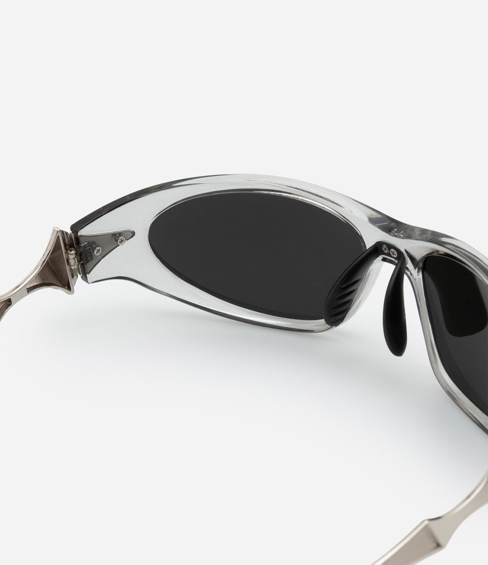 Óculos de Sol Esportivo Máscara Curvado com Hastes de Metal Cinza 3