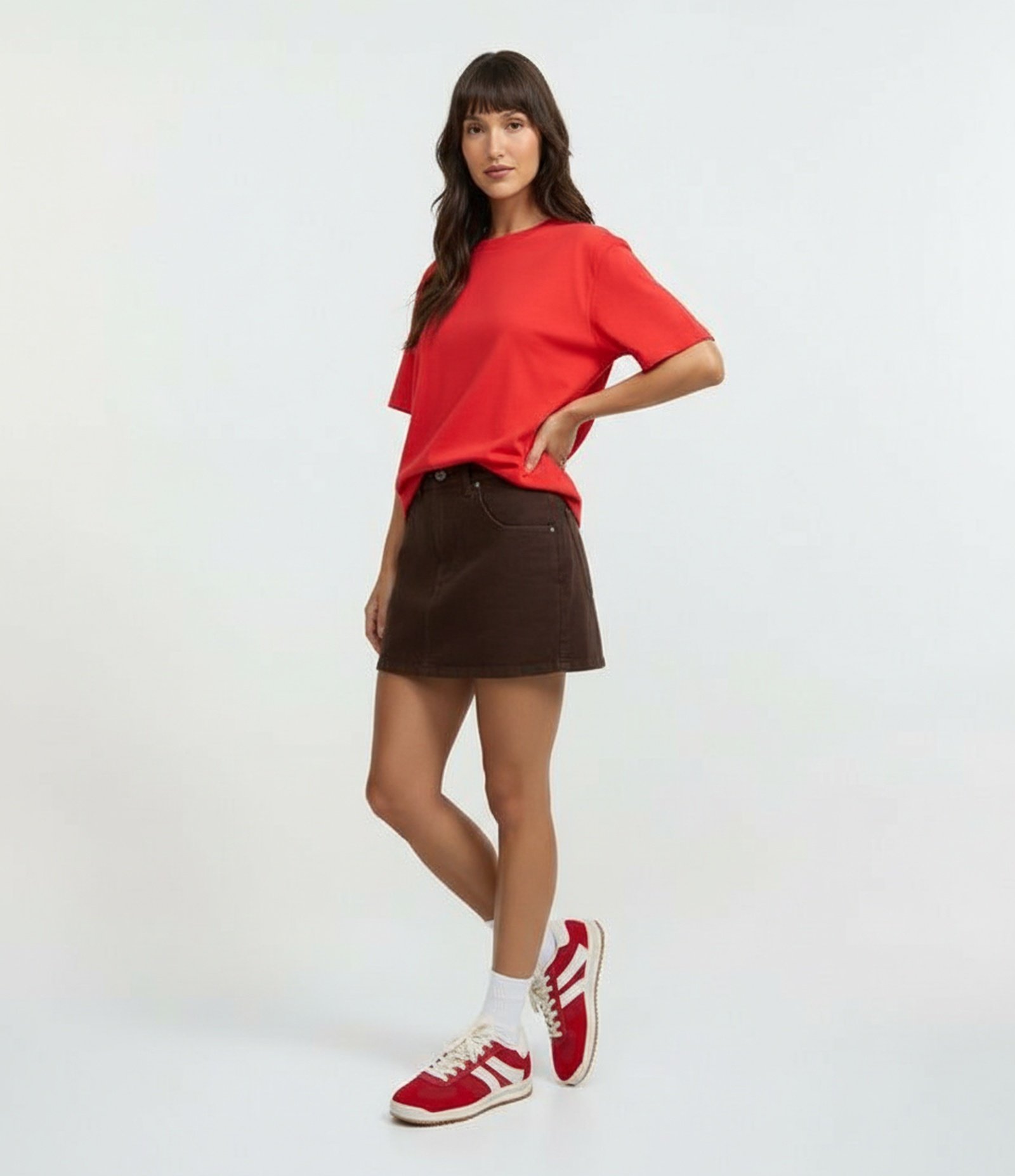 Camiseta Boxy em Algodão Peruano com Manga Curta Vermelho 1