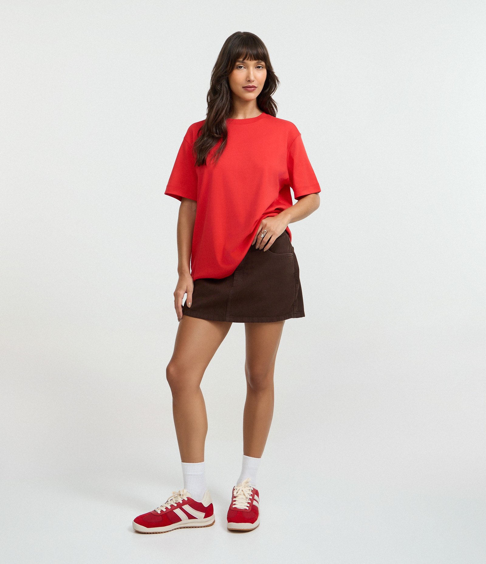 Camiseta Boxy em Algodão com Manga Curta Vermelho 2