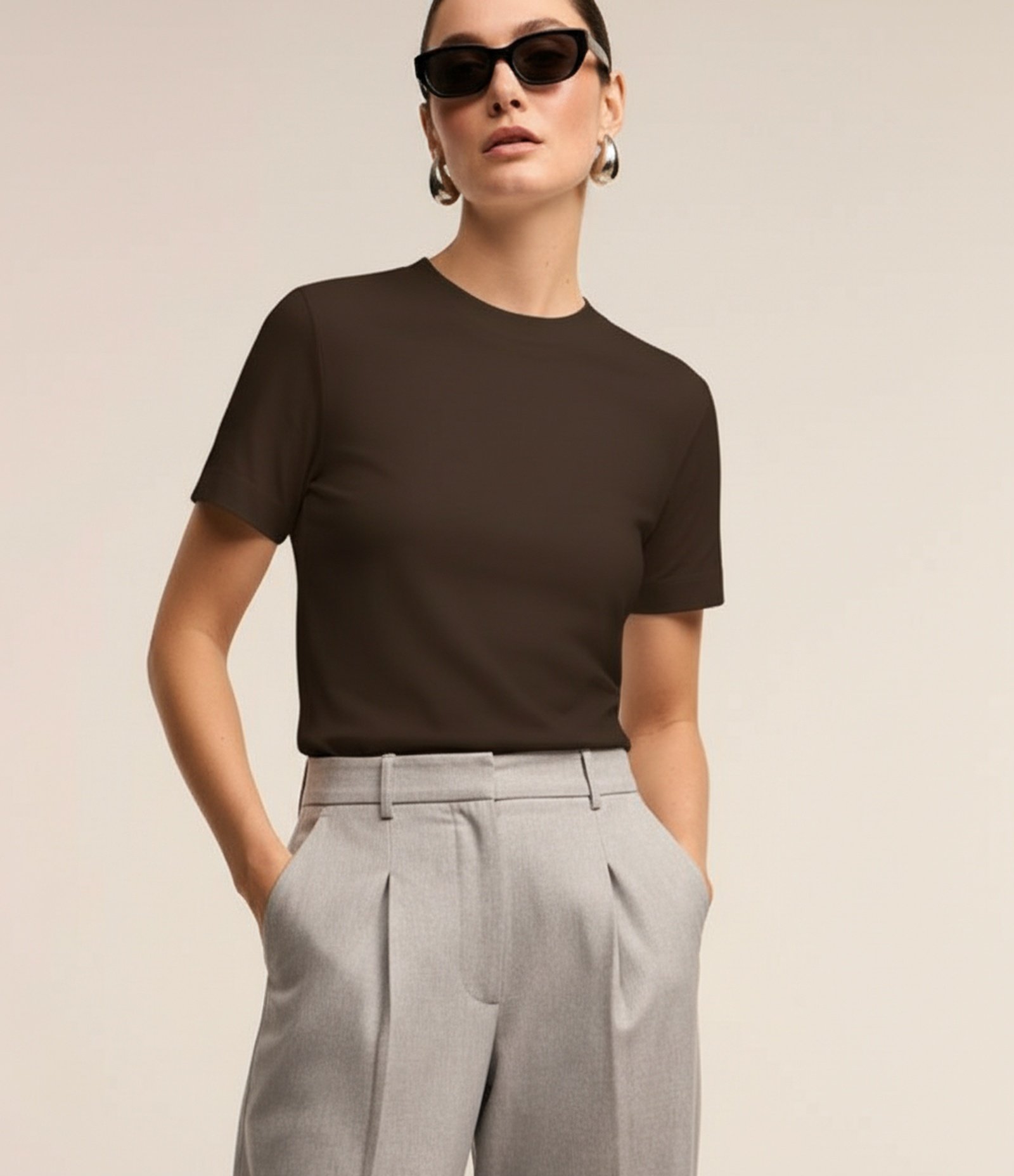 Blusa Básica Justinha em Ribana de Algodão Marrom Café 1