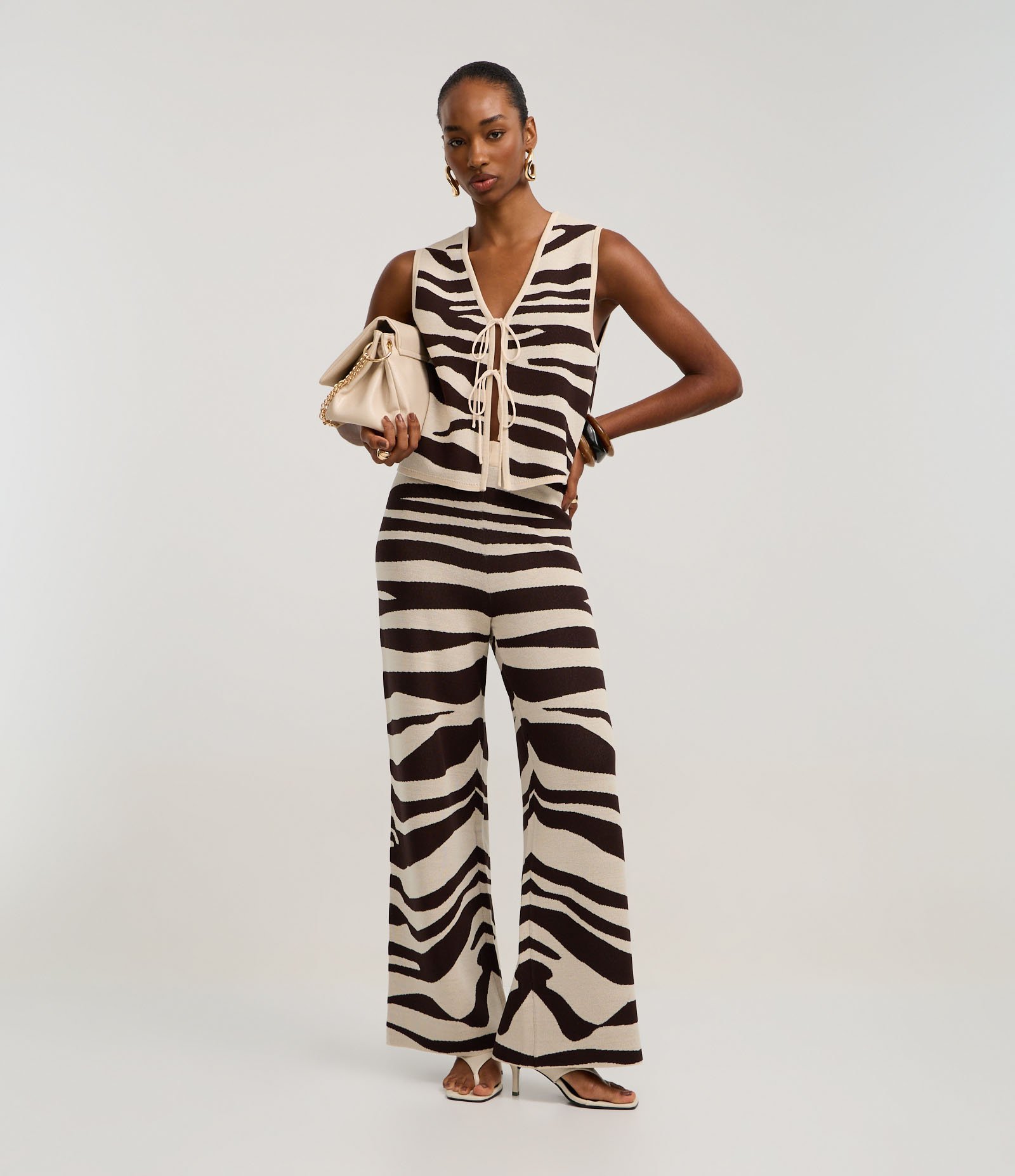 Calça Reta em Tricô com Estampa Zebra Multicores 1